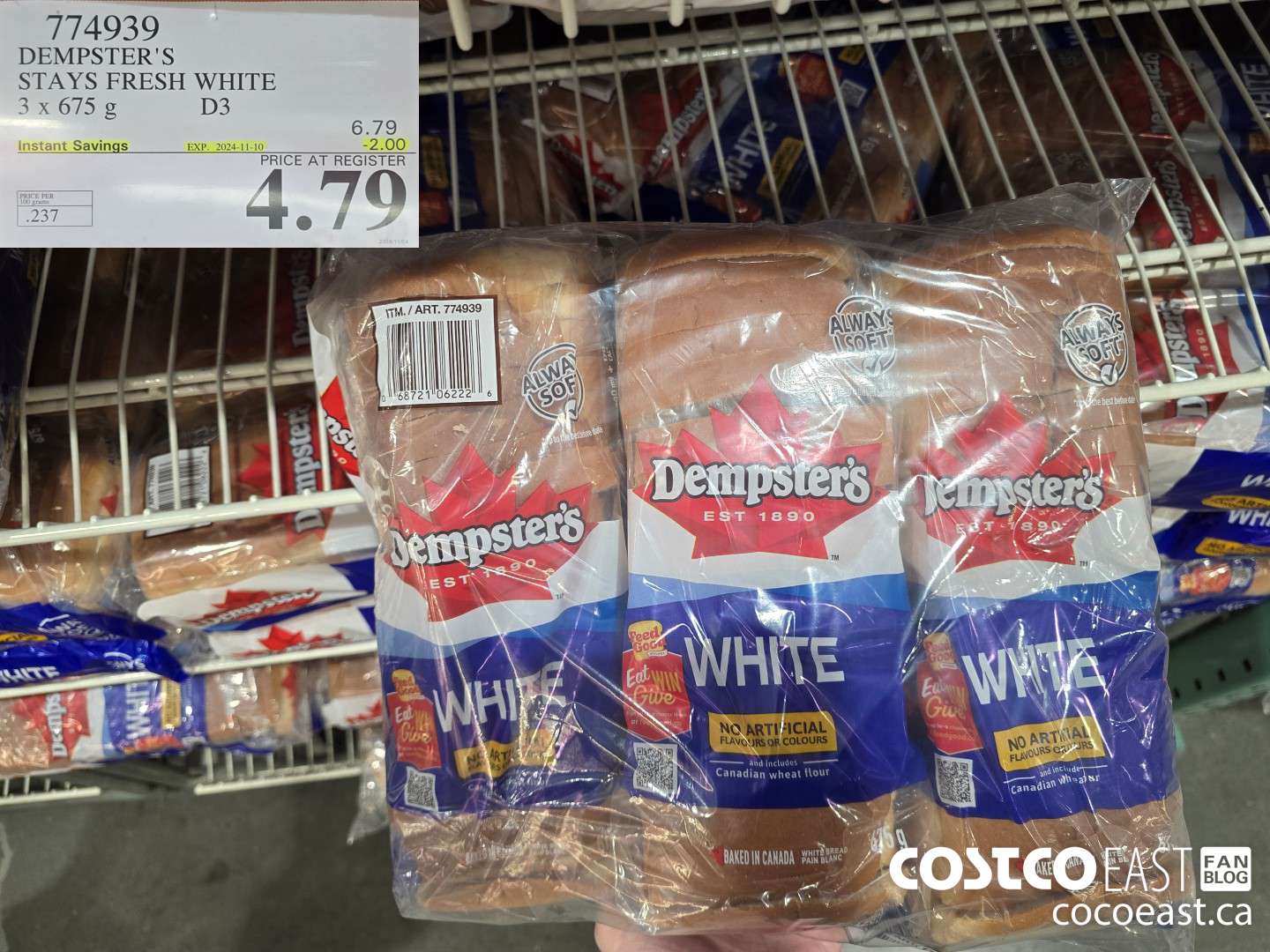 774939 DEMPSTER'S STAYS FRESH WHITE 3 x 675 g ($2.00 INSTANT SAVINGS EXPIRES ON 2024-11-10) $4.79
