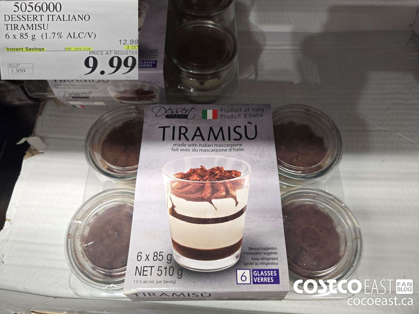 5056000 DESSERT ITALIANO TIRAMISU 6 X 85 G (1.7 ALC/V) ($3.00 INSTANT SAVINGS EXPIRES ON 2024-12-08) $9.99
