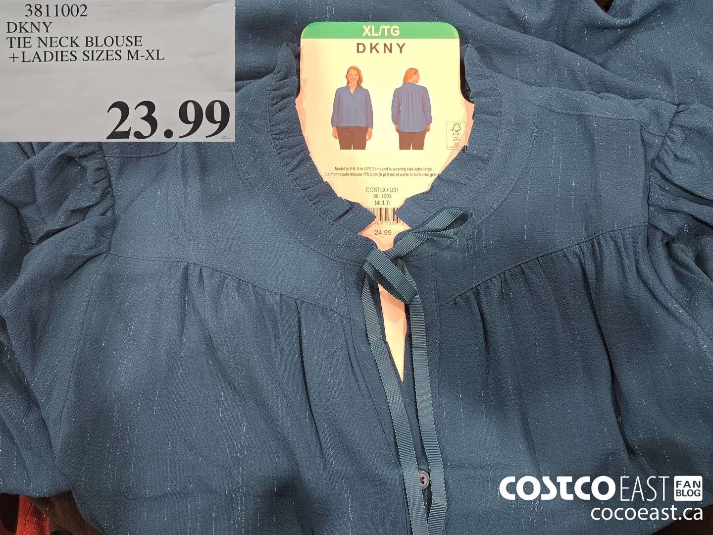 3811002 DKNY TIE NECK BLOUSE +LADIES SIZES M-XL $23.99