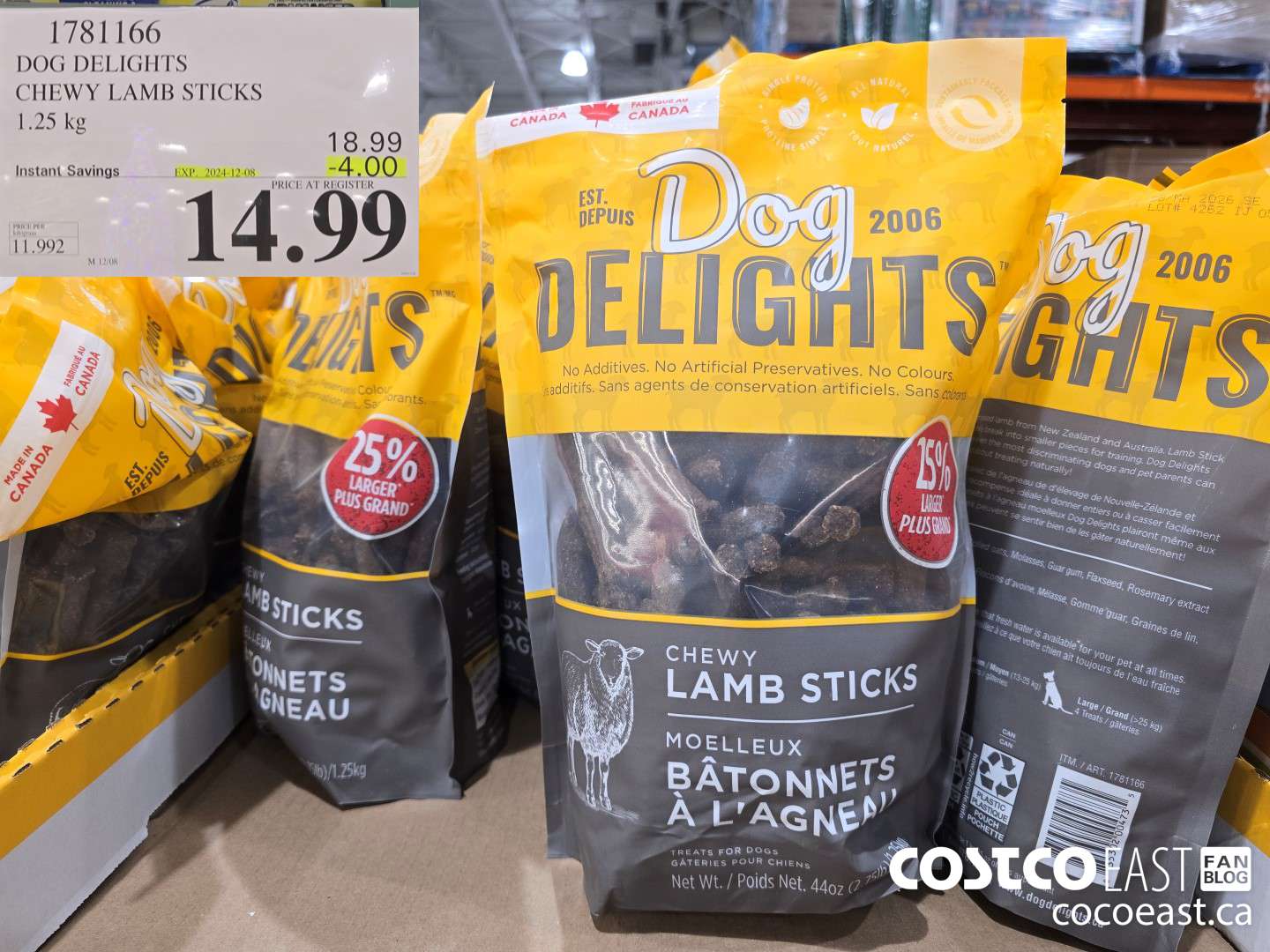 1781166 DOG DELIGHTS CHEWY LAMB STICKS 1.25 KG ($4.00 INSTANT SAVINGS EXPIRES ON 2024-12-08) $14.99