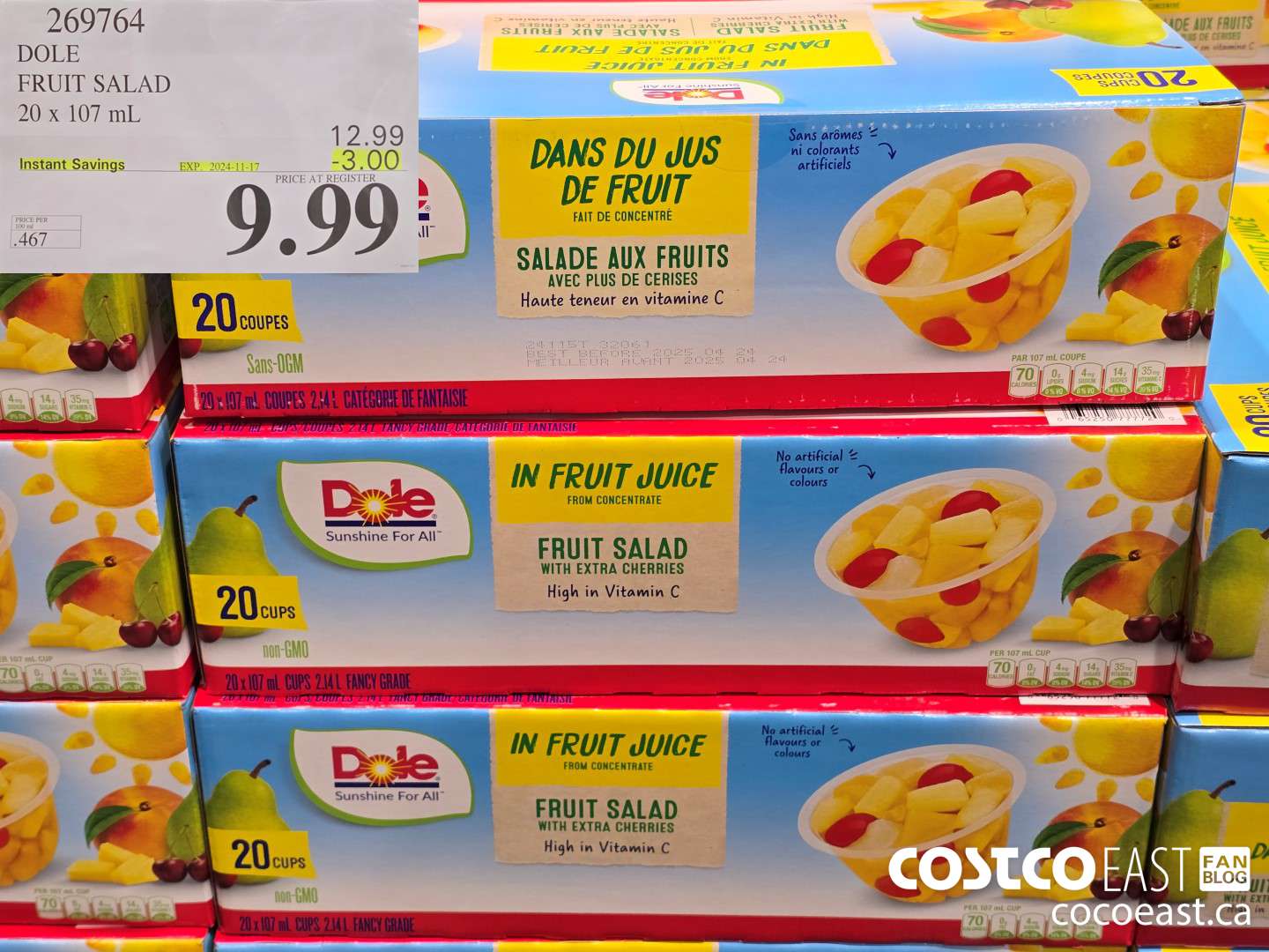 269764 DOLE FRUIT SALAD 20 x 107 mL ($3.00 INSTANT SAVINGS EXPIRES ON 2024-11-17) $9.99