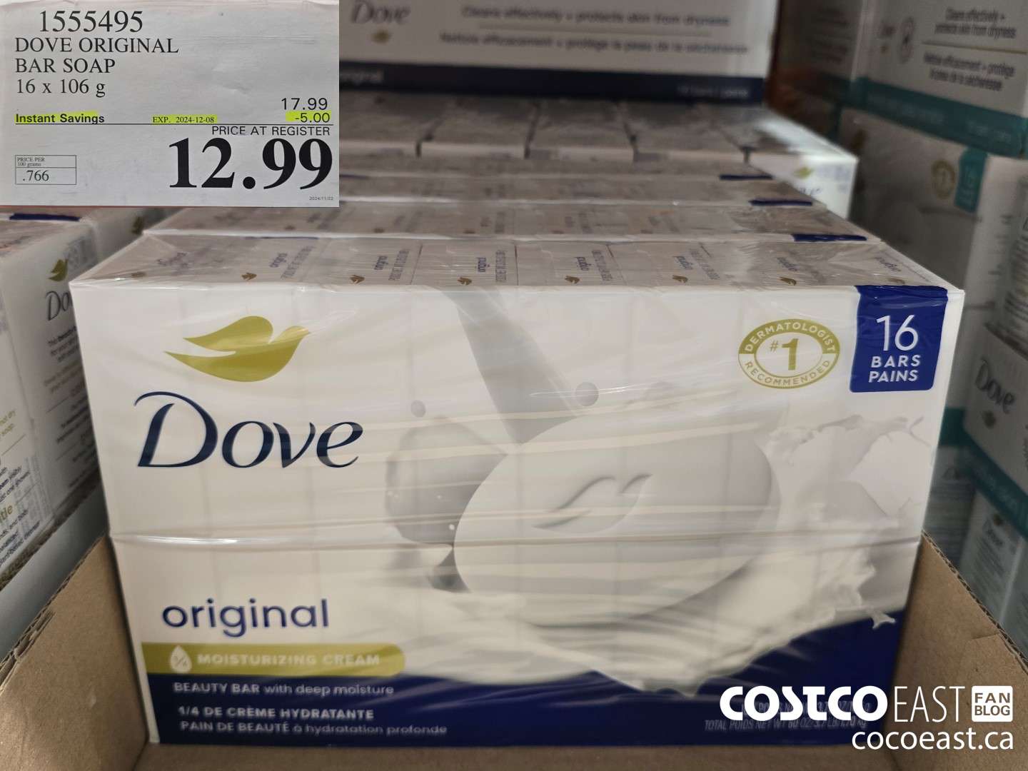 1555495 DOVE BAR SOAP ORIGINAL 16 x 106 g ($5.00 INSTANT SAVINGS EXPIRES ON 2024-12-08) $12.99