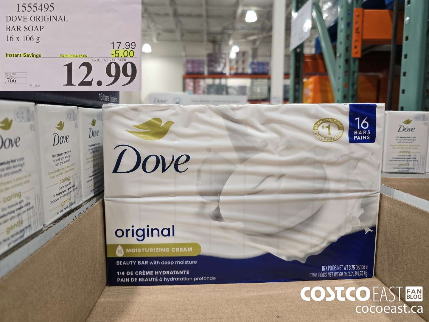 1555495 DOVE BAR SOAP ORIGINAL 16 x 106 g ($5.00 INSTANT SAVINGS EXPIRES ON 2024-12-08) $12.99