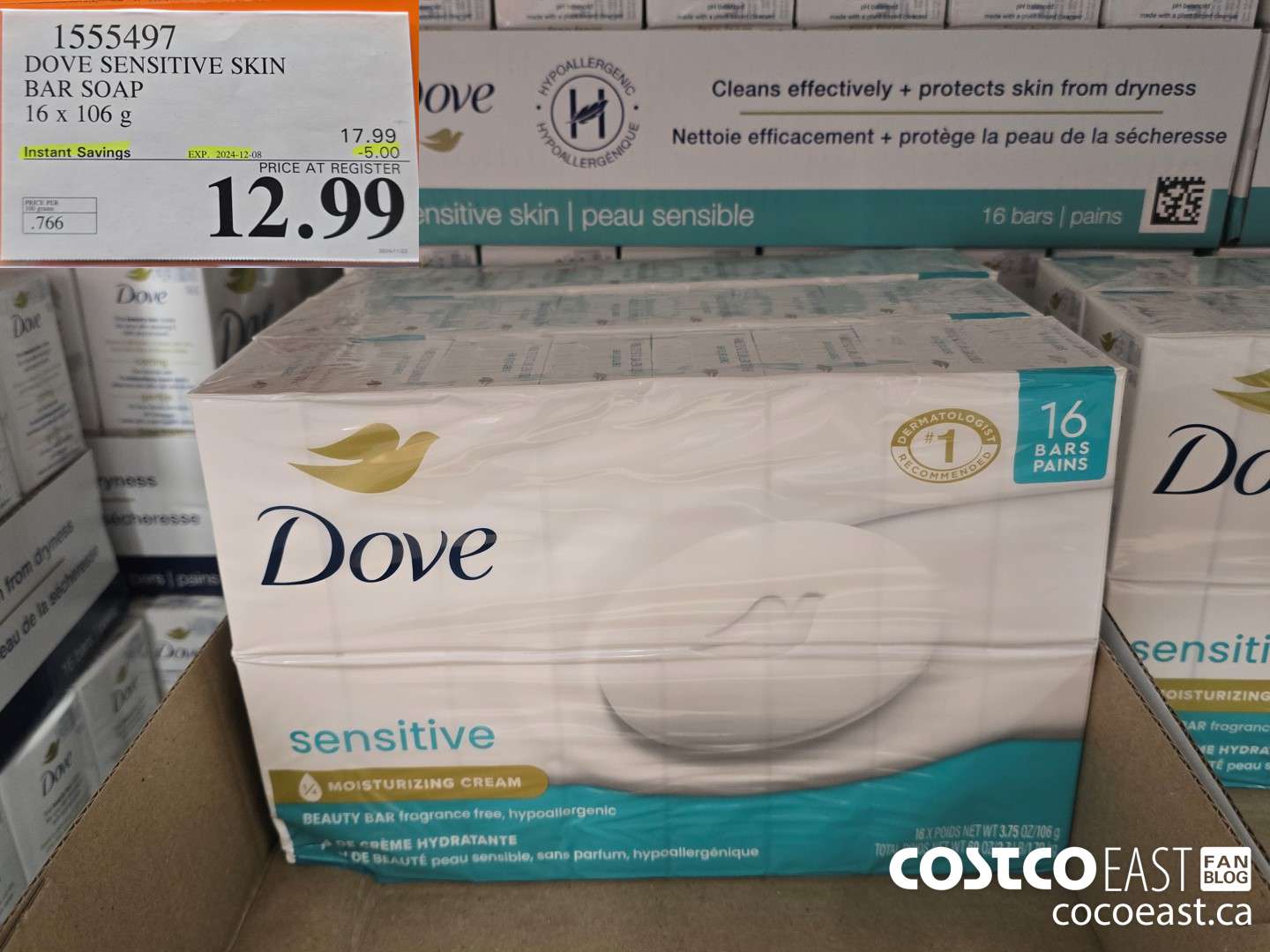 1555497 DOVE BAR SOAP SENSITIVE 16 x 106 g ($5.00 INSTANT SAVINGS EXPIRES ON 2024-12-08) $12.99