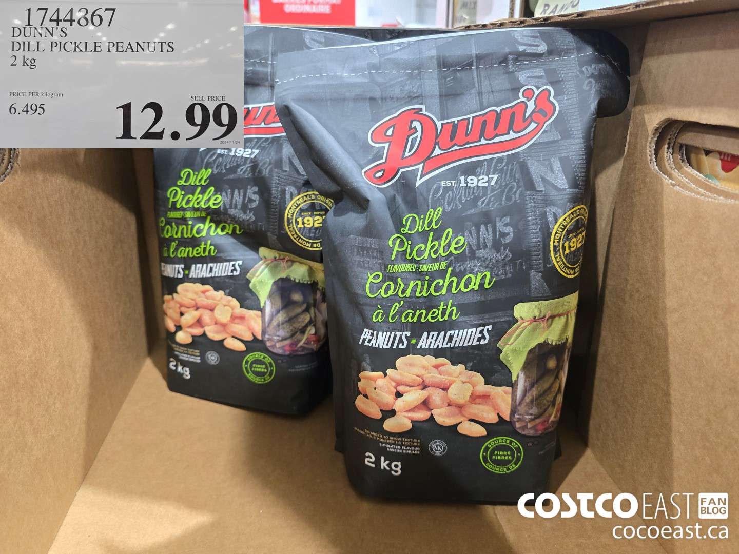 1744867 DUNN'S DILL PICKLE PEANUTS 2 kg $12.99