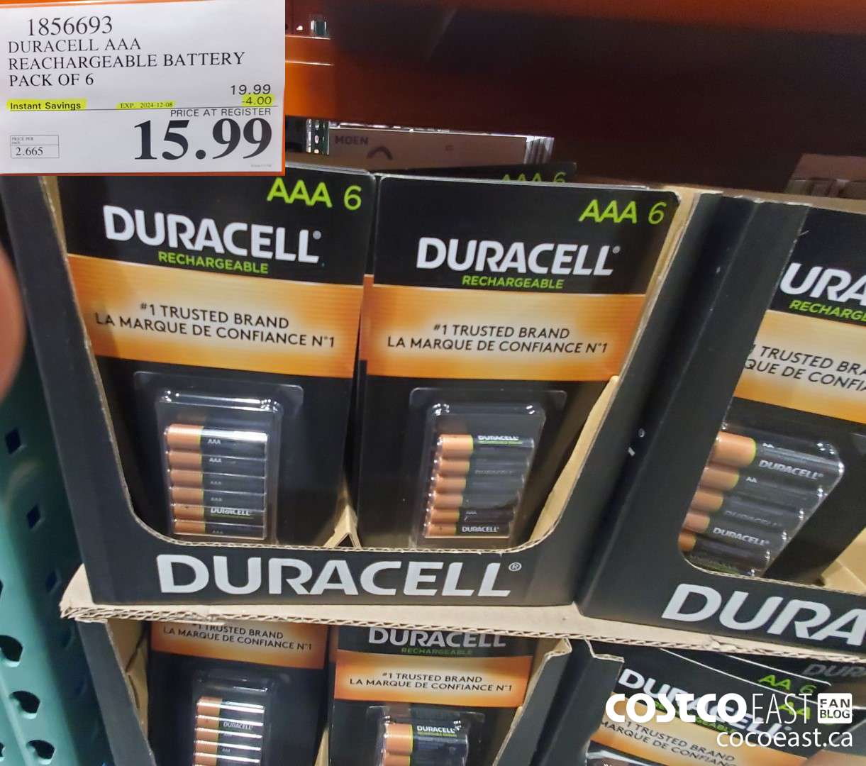 1856693 DURACELL AAA RECHARGEABLE BATTERY PACK OF 6  ($4.00 INSTANT SAVINGS EXPIRES ON 2024-12-08) $15.99
