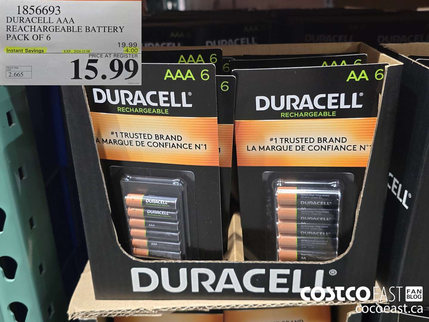 1856693 DURACELL AAA RECHARGEABLE BATTERY PACK OF 6  ($4.00 INSTANT SAVINGS EXPIRES ON 2024-12-08) $15.99