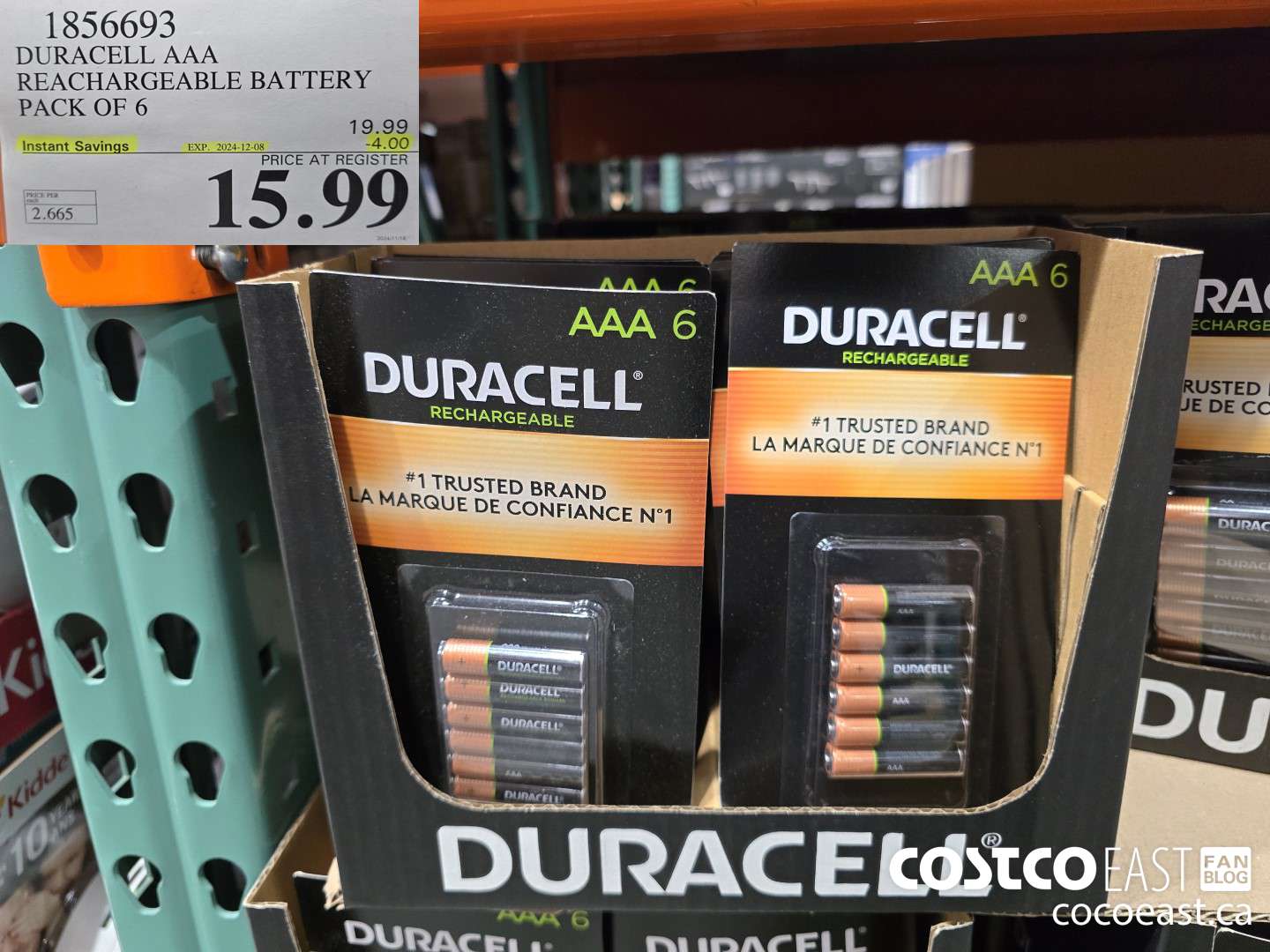 1856693 DURACELL AAA RECHARGEABLE BATTERY PACK OF 6  ($4.00 INSTANT SAVINGS EXPIRES ON 2024-12-08) $15.99