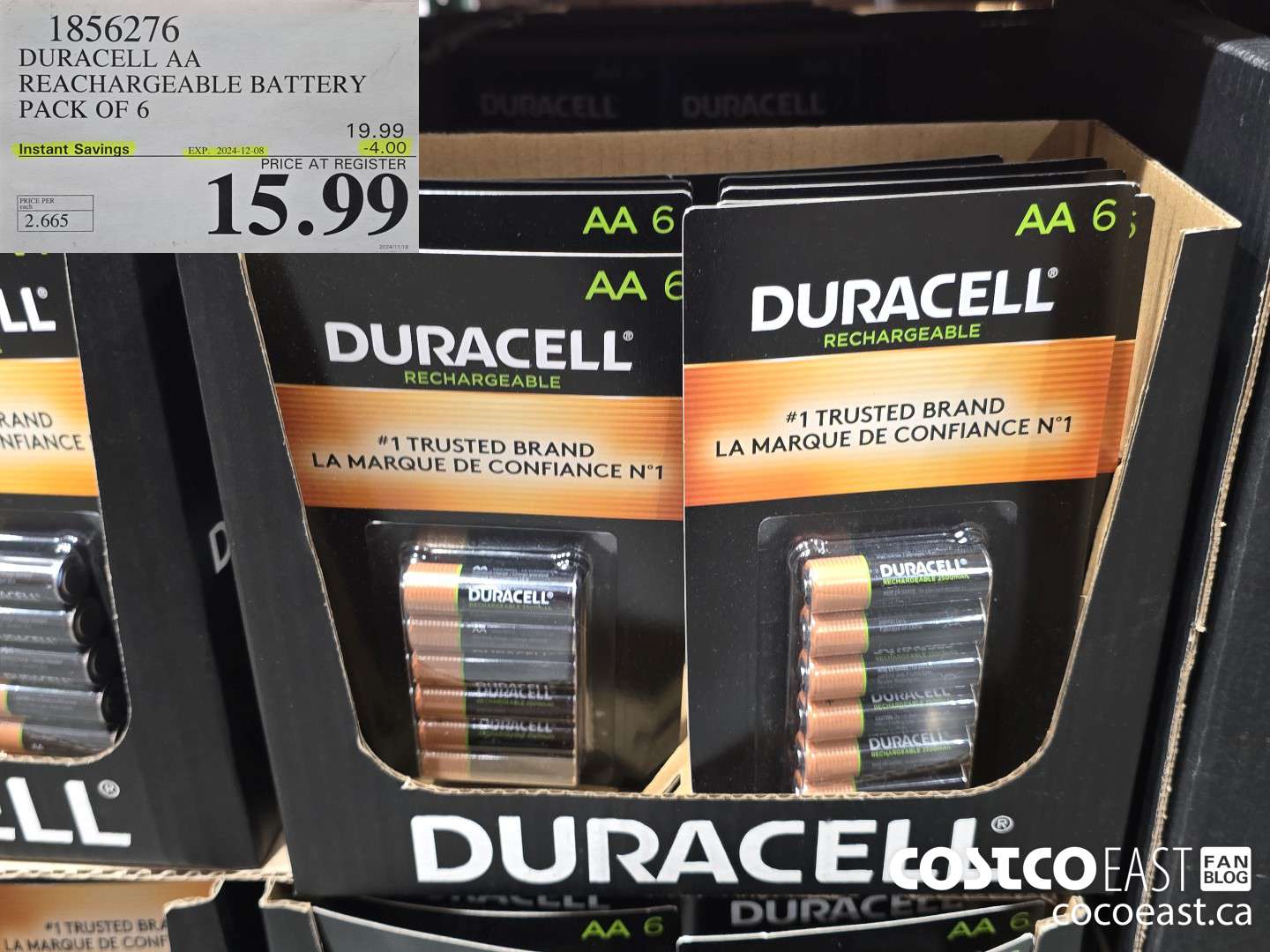 1856276 DURACELL AA RECHARGEABLE BATTERY PACK OF 6 ($4.00 INSTANT SAVINGS EXPIRES ON 2024-12-08) $15.99