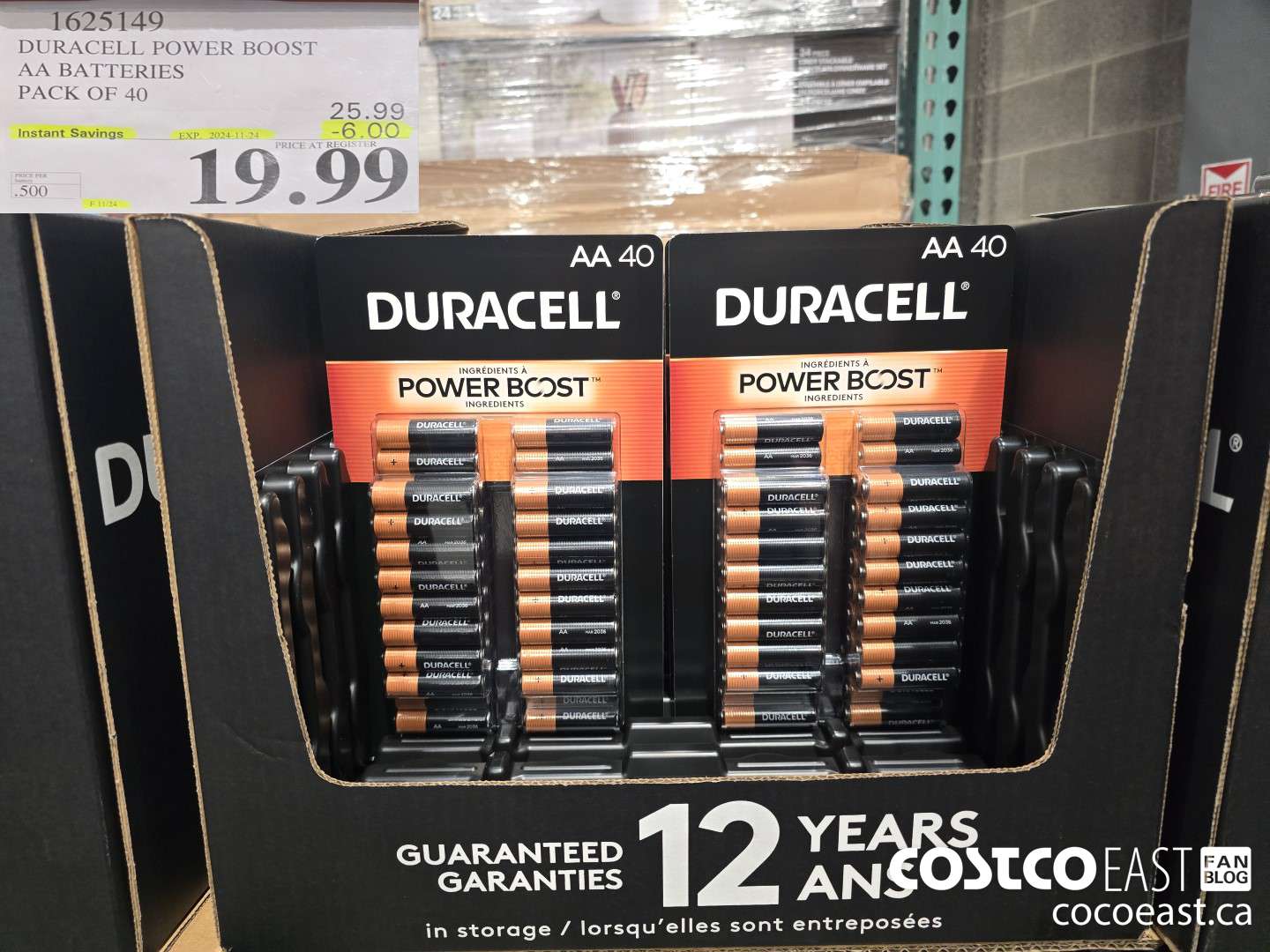 1625149 DURACELL POWER BOOST AA BATTERIES PACK OF 40 ($6.00 INSTANT SAVINGS EXPIRES ON 2024-11-24) $19.99