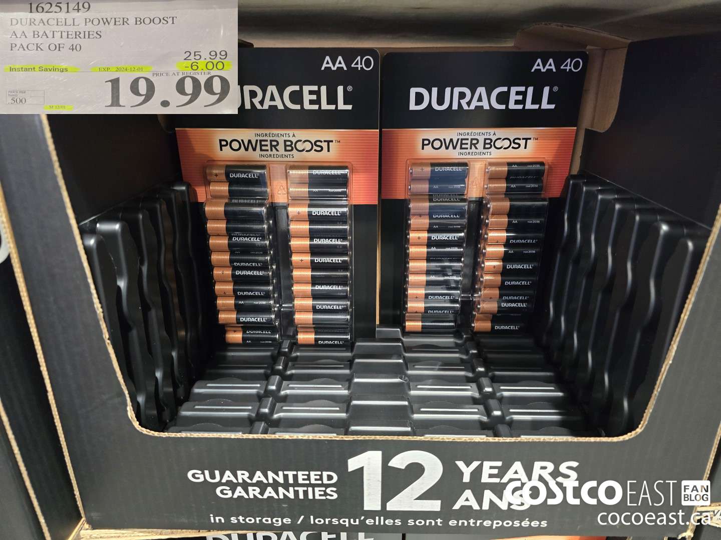 1625149 DURACELL POWER BOOST AA BATTERIES PACK OF 40 ($6.00 INSTANT SAVINGS EXPIRES ON 2024-11-24) $19.99