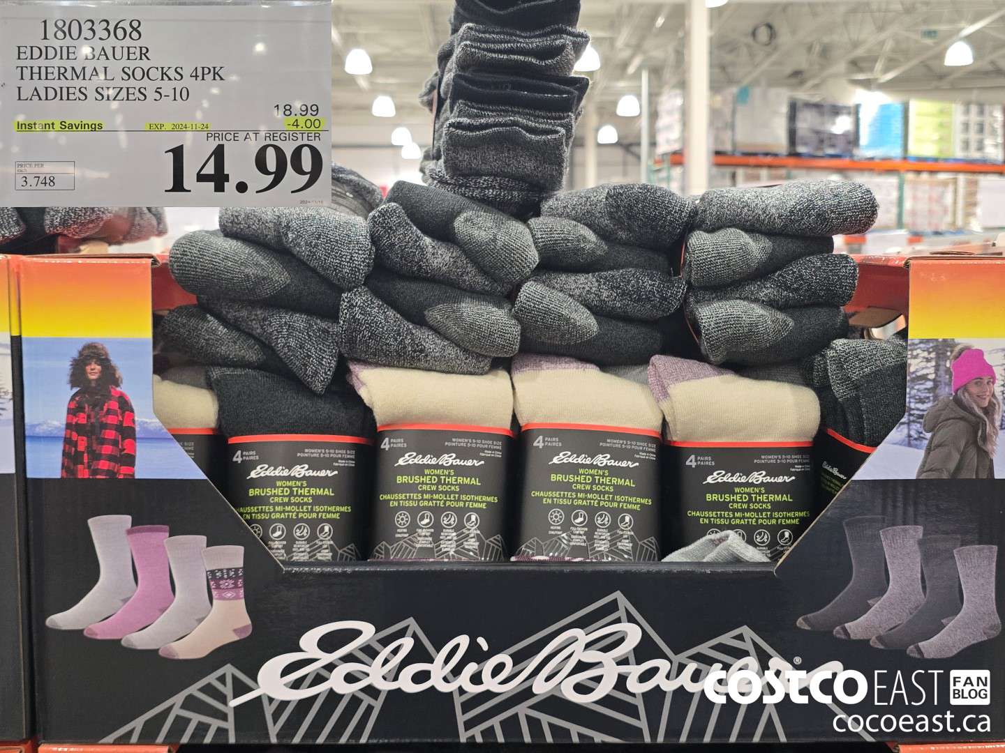 1803368 EDDIE BAUER THERMAL SOCKS 4PK LADIES SIZES 5-10 ($4.00 INSTANT SAVINGS EXPIRES ON 2024-11-24) $14.99