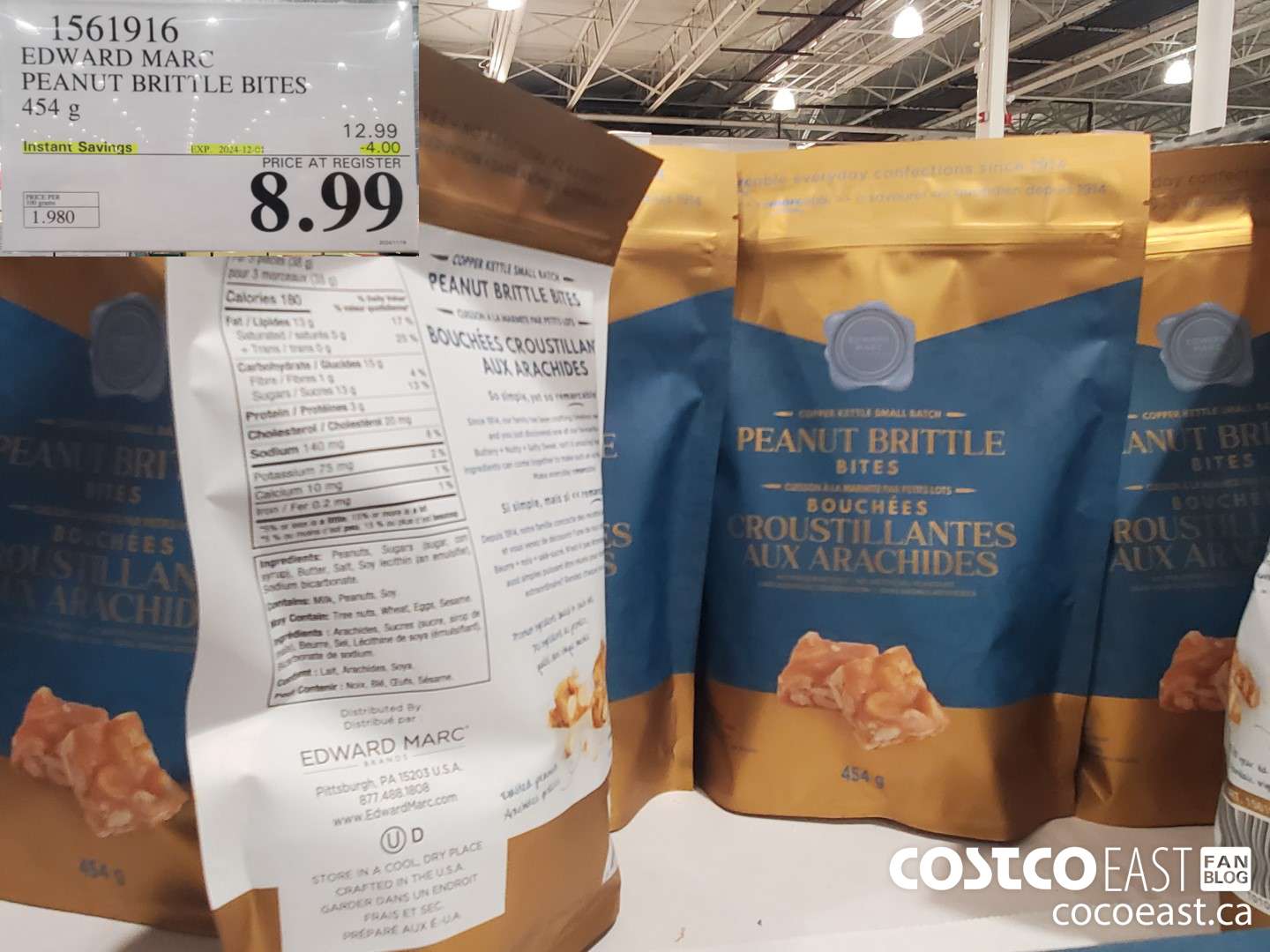 1561916 EDWARD MARC PEANUT BRITTLE BITES 454 G ($4.00 INSTANT SAVINGS EXPIRES ON 2024-12-01) $8.99