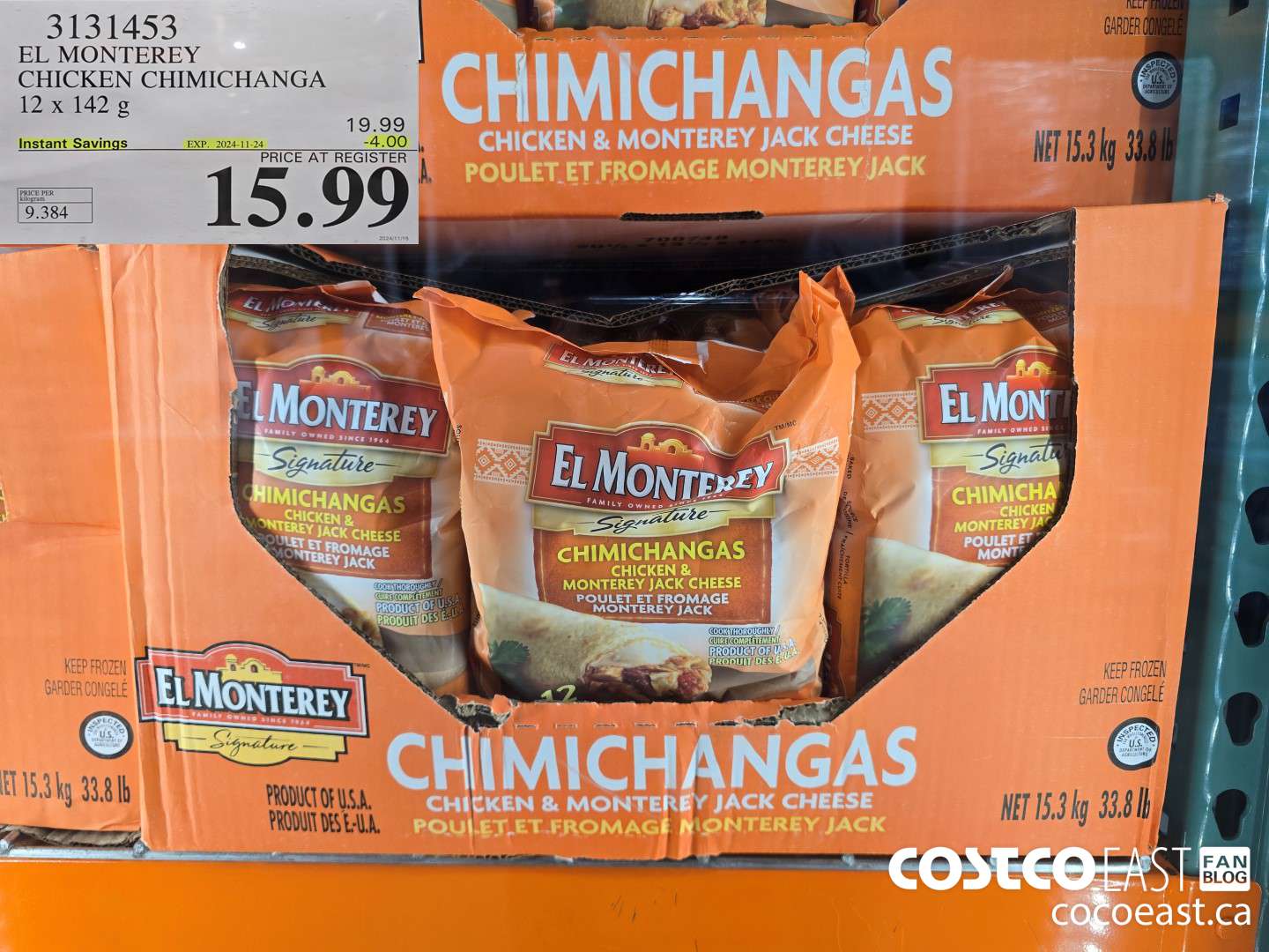 3131453 EL MONTEREY CHICKEN CHIMICHANGA 12 x 142 G ($4.00 INSTANT SAVINGS EXPIRES ON 2024-11-24) $15.99