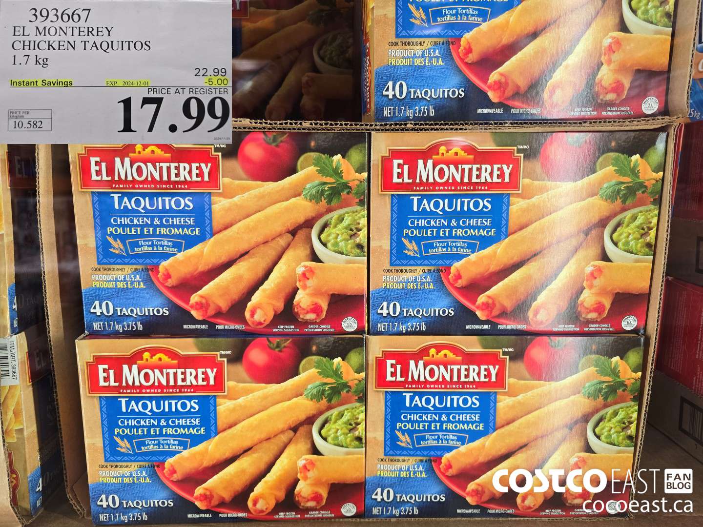 393667 EL MONTEREY CHICKEN TAQUITOS 1.7 KG ($5.00 INSTANT SAVINGS EXPIRES ON 2024-12-01) $17.99