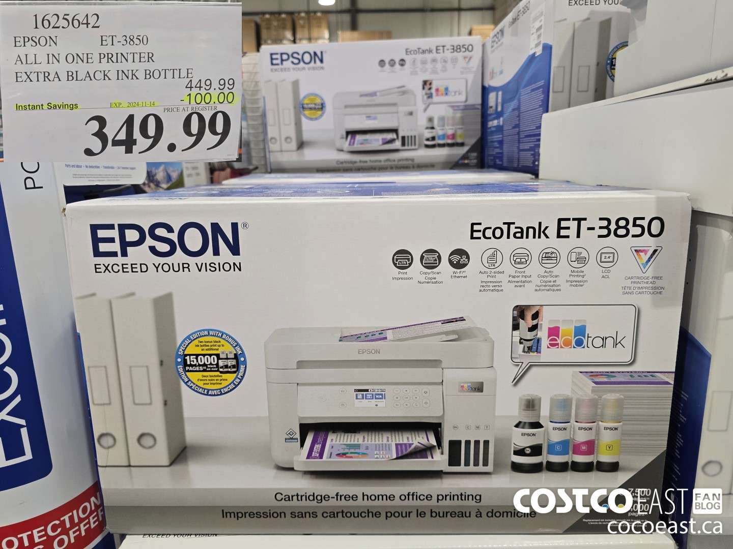 1625642 EPSON ET-3850 ALL IN ONE PRINTER EXTRA BLACK INK BOTTLE ($100.00 INSTANT SAVINGS EXPIRES ON 2024-11-14) $349.99