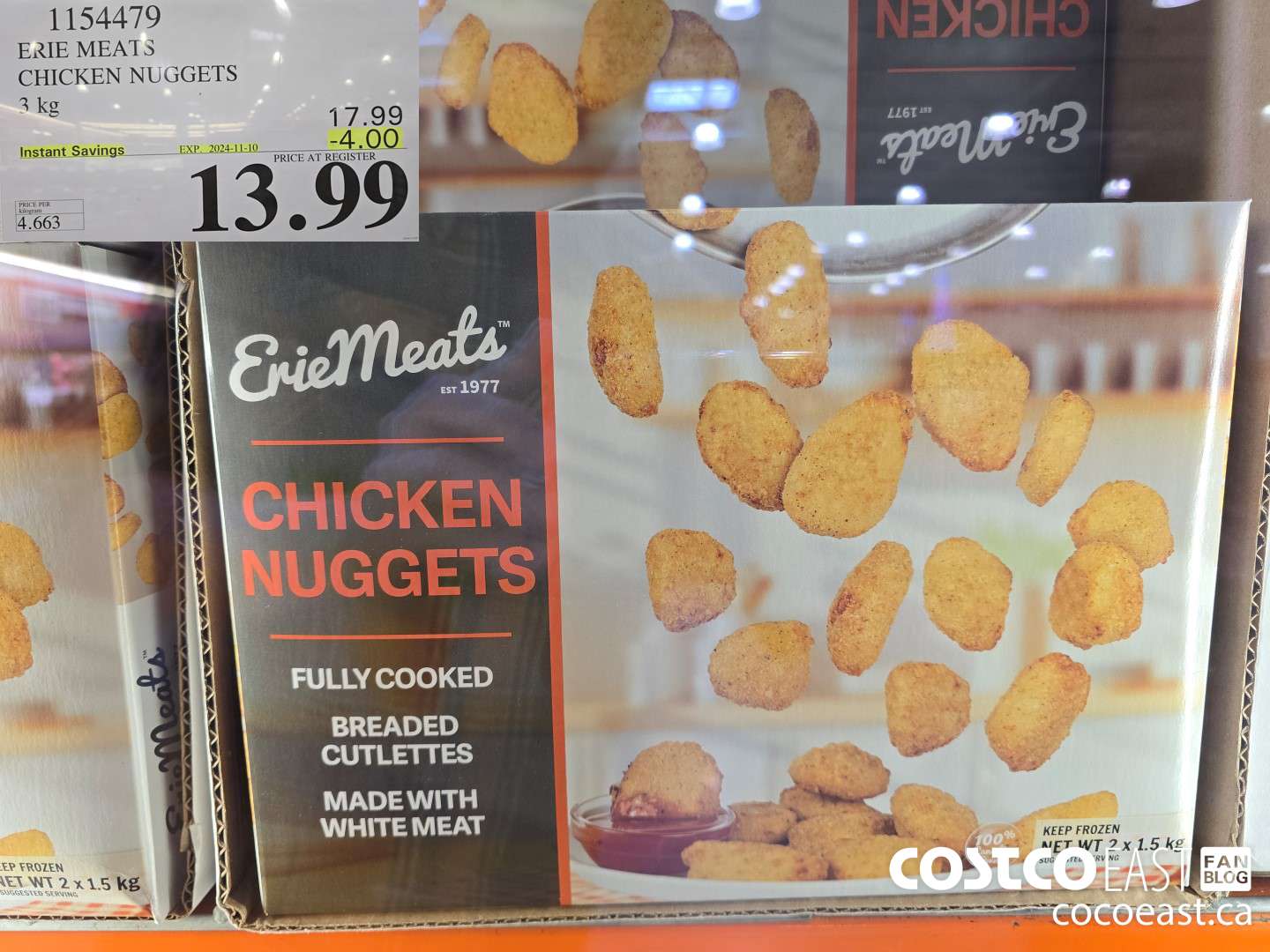 1154479 ERIE MEATS CHICKEN NUGGETS 3 kg ($4.00 INSTANT SAVINGS EXPIRES ON 2024-11-10) $13.99