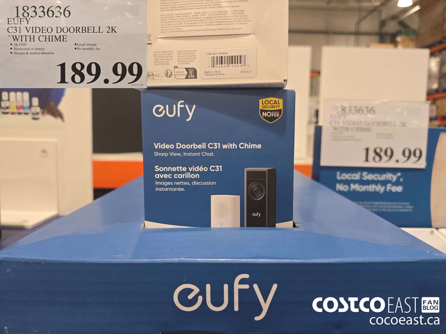 1833636 EUFY C30 VIDEO DOORBELL 2K WITH CHIME $189.99