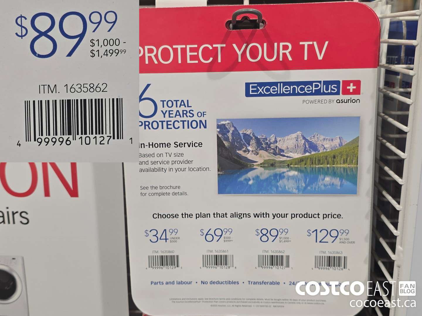 1635862 EXCELLENCE PLUS PROTECTION PLAN FOR TV'S UNDER 1000.00 - 1499.99 $89.99