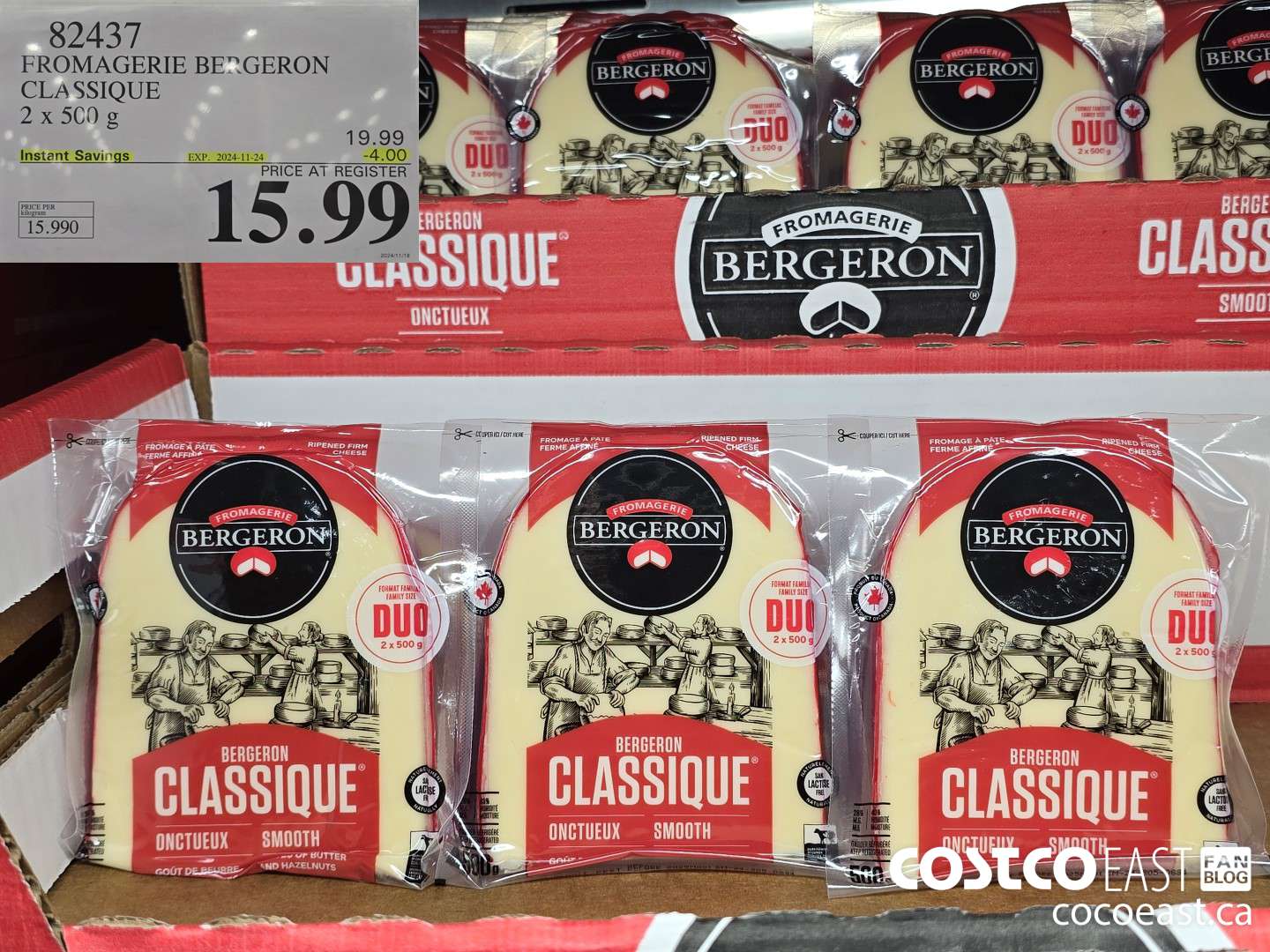 82437 FROMAGERIE BERGERON CLASSIC 2 x 500 g ($4.00 INSTANT SAVINGS EXPIRES ON 2024-11-24) $15.99