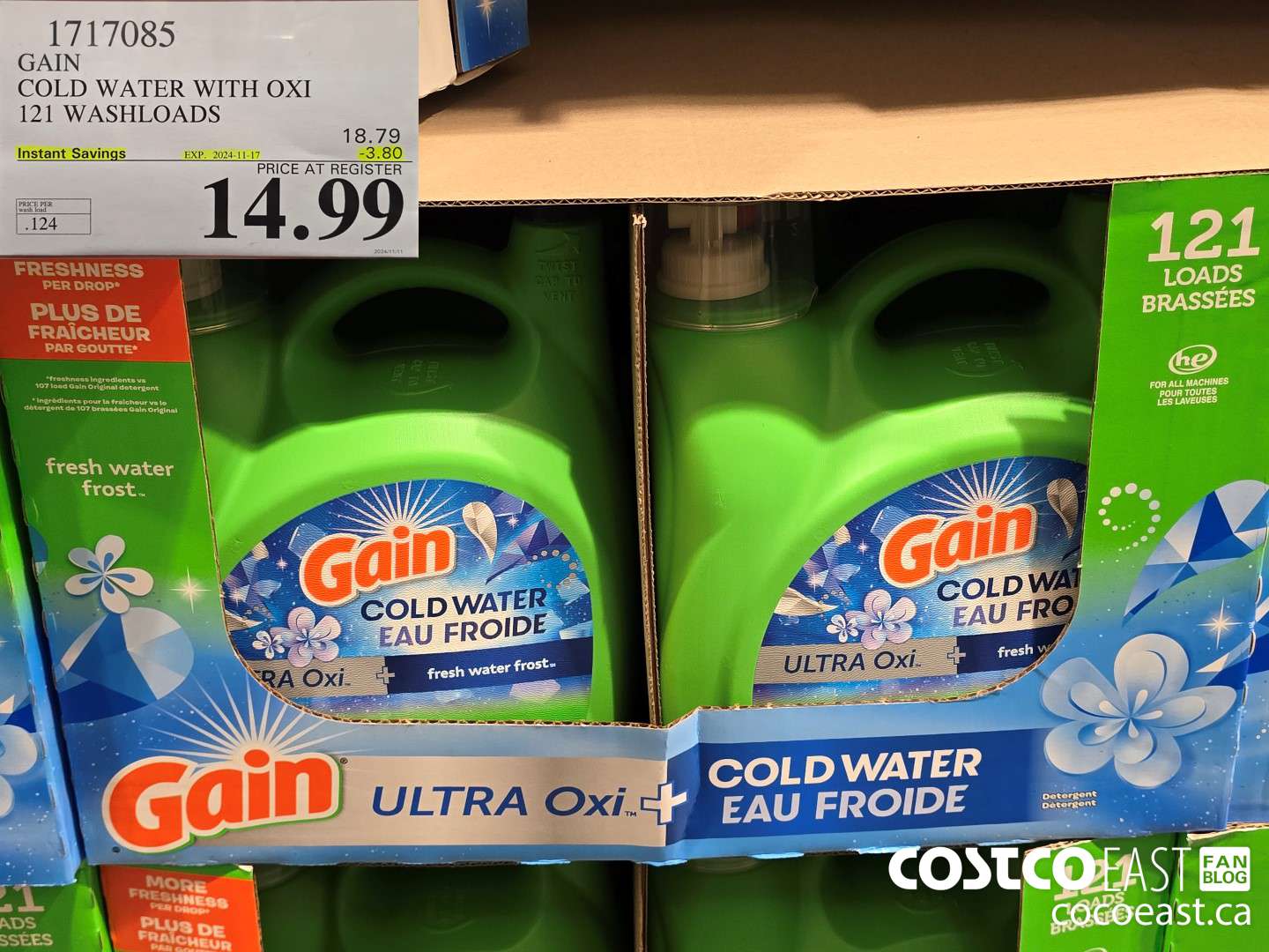 1717085 GAIN COLD WATER WITH OXI 121 wash loads ($3.80 INSTANT SAVINGS EXPIRES ON 2024-11-17) $14.99