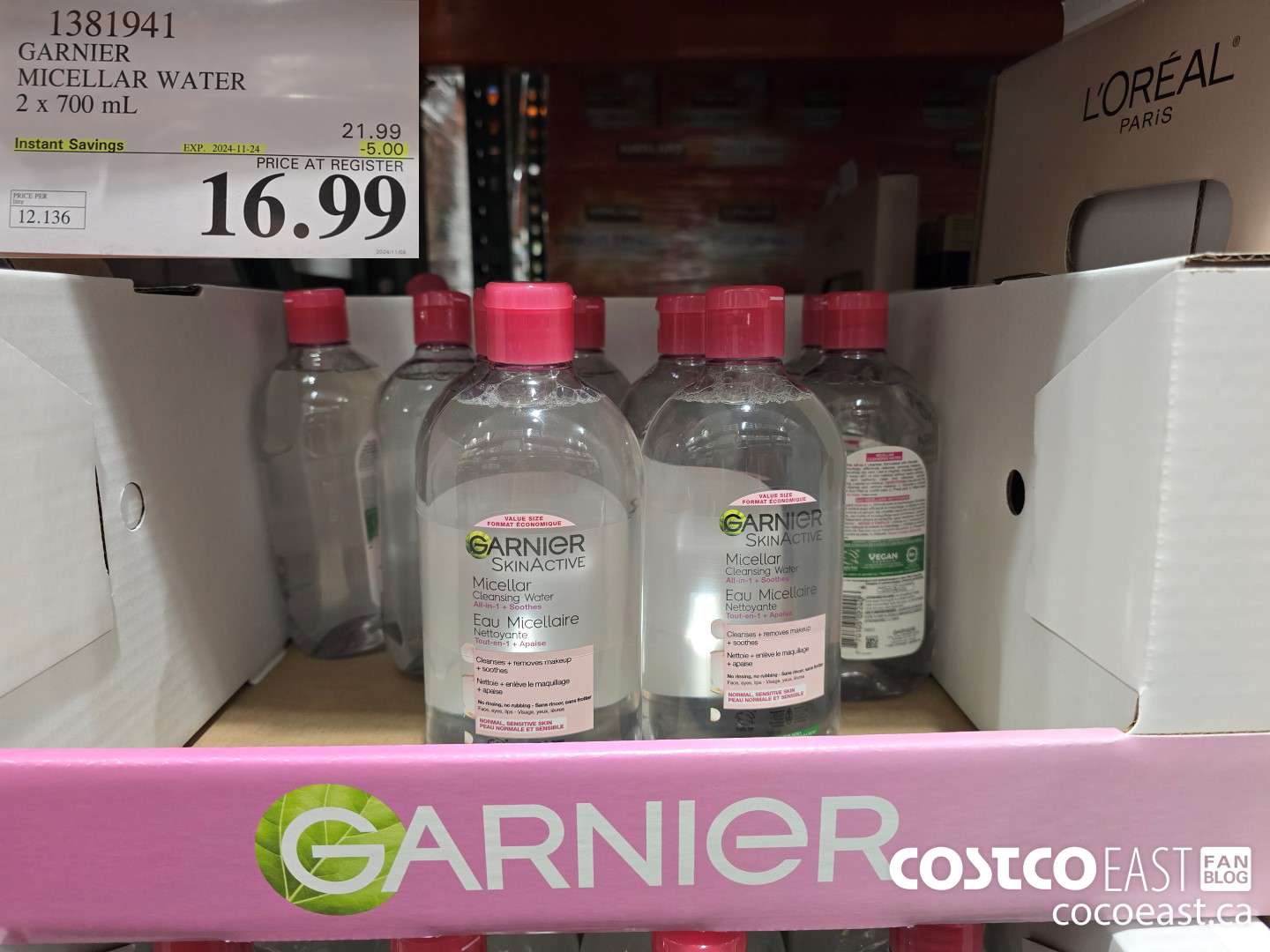 1381941 GARNIER MICELLAR WATER 2 X 700 mL ($5.00 INSTANT SAVINGS EXPIRES ON 2024-11-24) $16.99