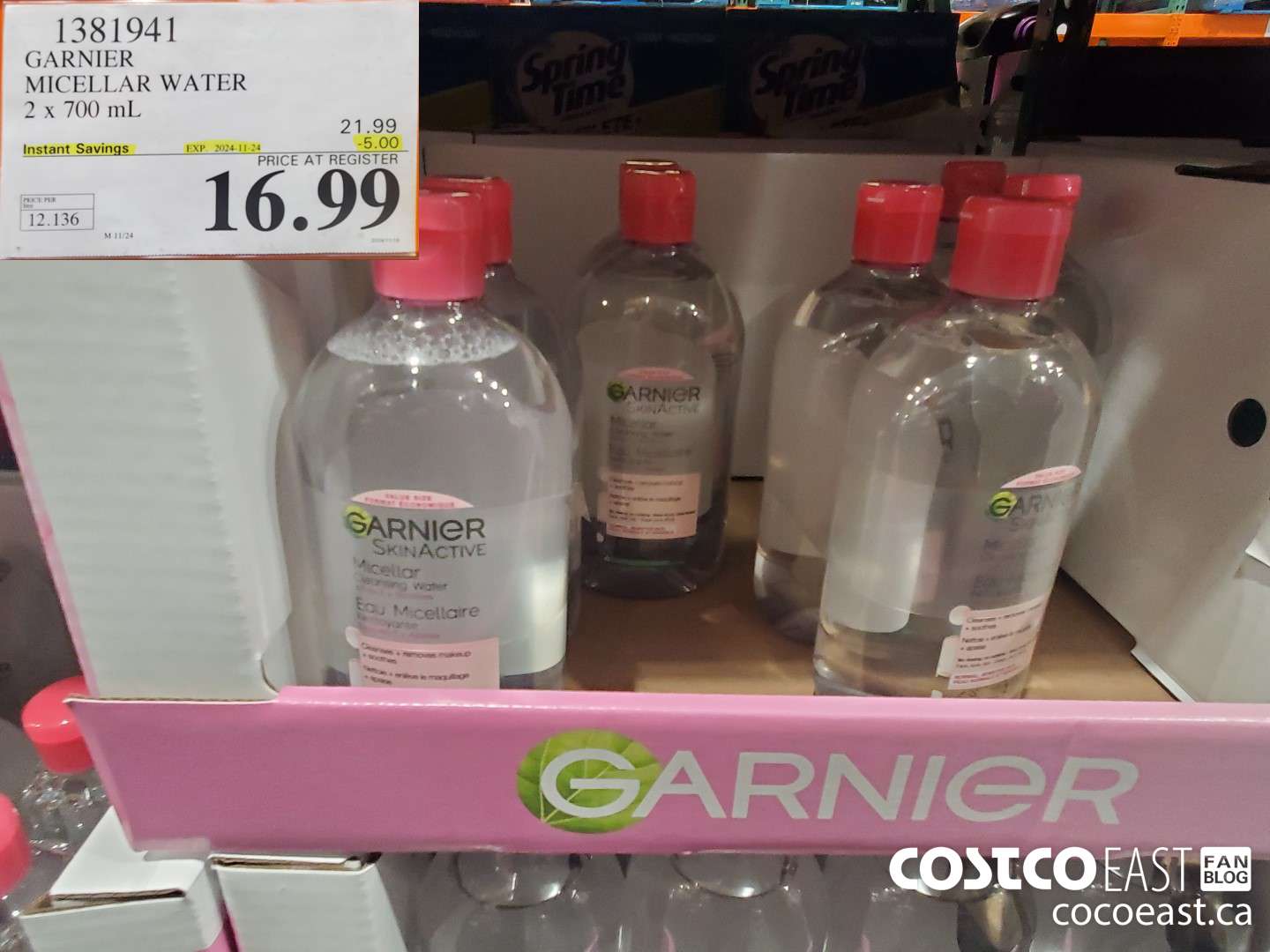 1381941 GARNIER MICELLAR WATER 2 x 700 mL  ($5.00 INSTANT SAVINGS EXPIRES ON 2024-11-24) $16.99