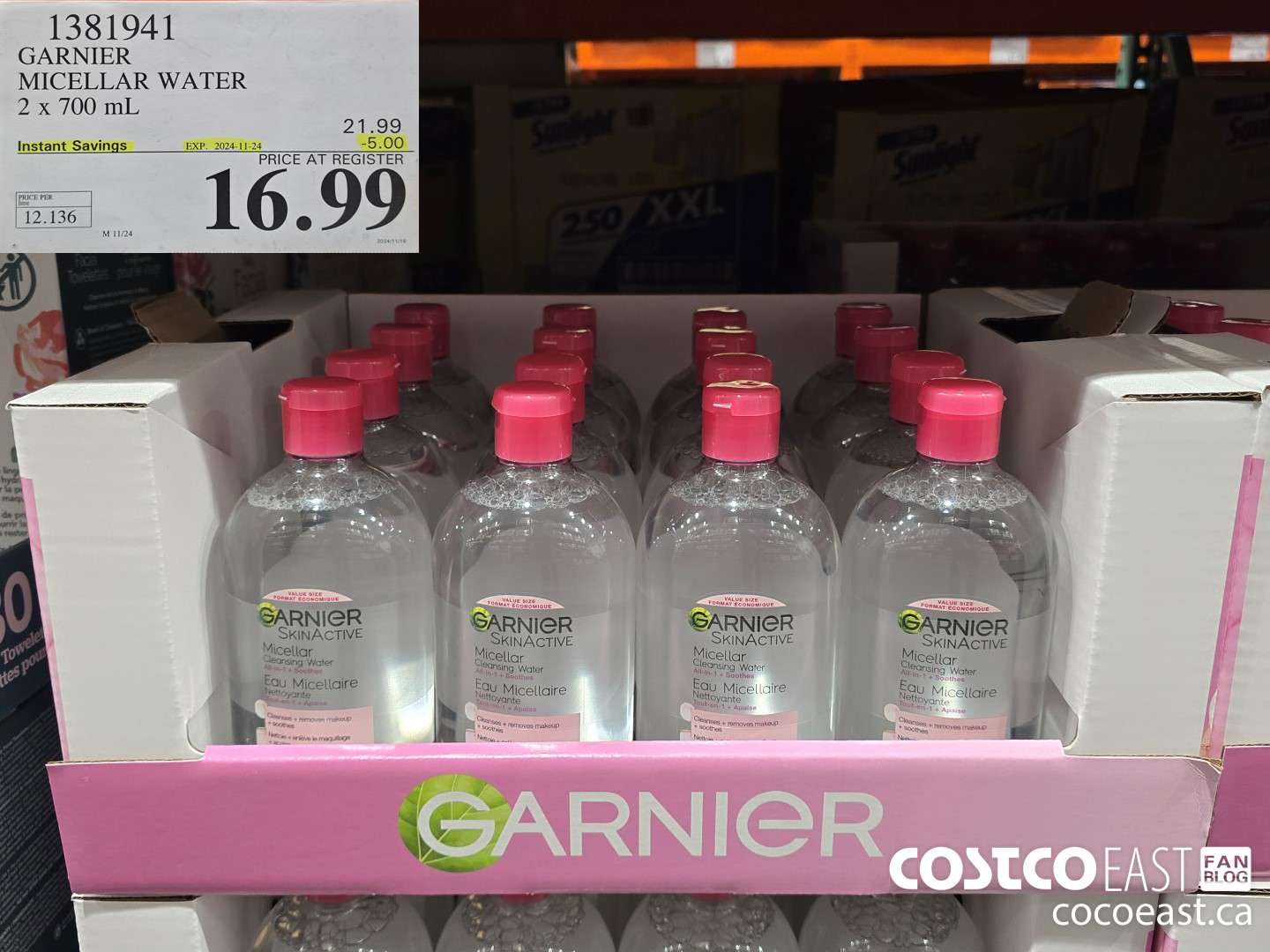 1381941 GARNIER MICELLAR WATER 2 x 700 mL  ($5.00 INSTANT SAVINGS EXPIRES ON 2024-11-24) $16.99
