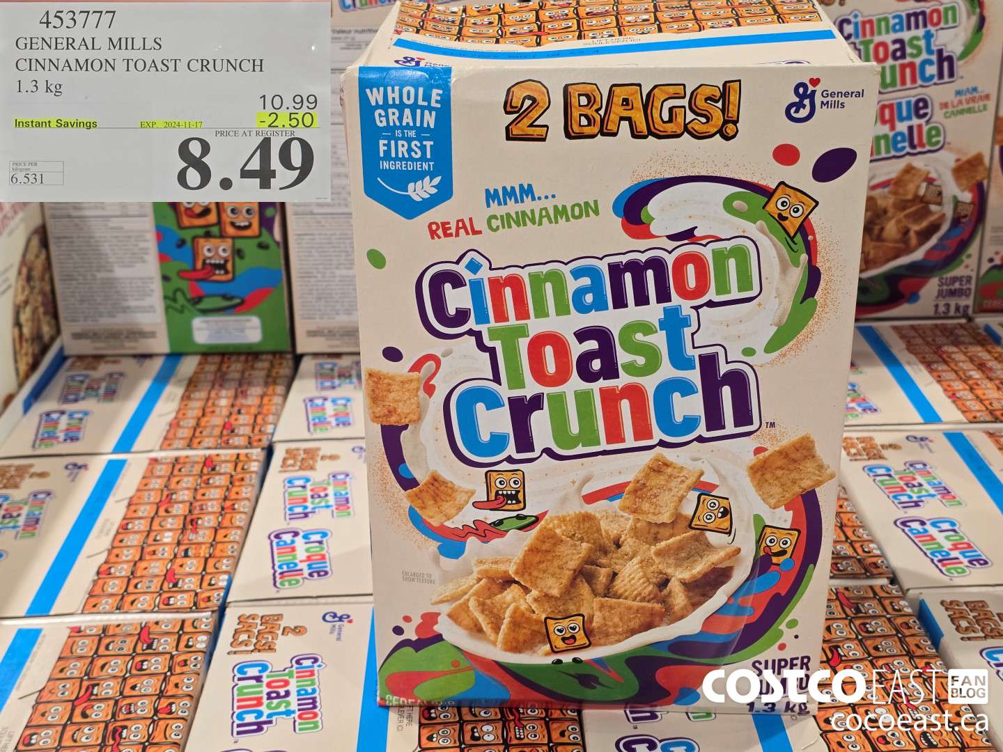 453777 GENERAL MILLS CINNAMON TOAST CRUNCH 1.3 kg ($2.50 INSTANT SAVINGS EXPIRES ON 2024-11-17) $8.49
