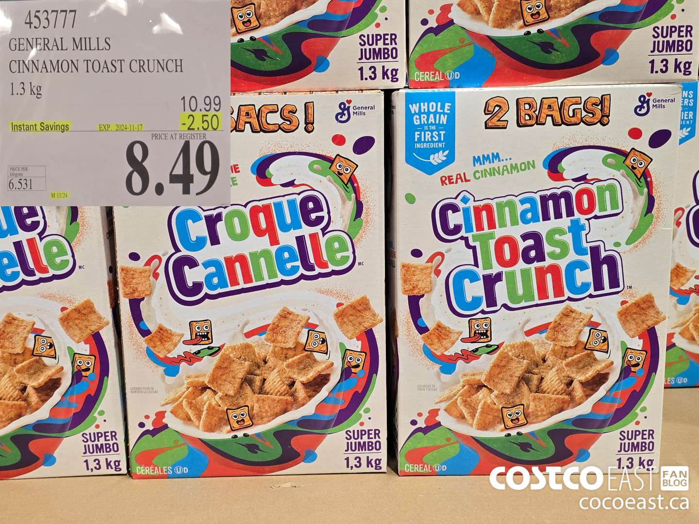 453777 GENERAL MILLS CINNAMON TOAST CRUNCH 1.3 kg ($2.50 INSTANT SAVINGS EXPIRES ON 2024-11-17) $8.49