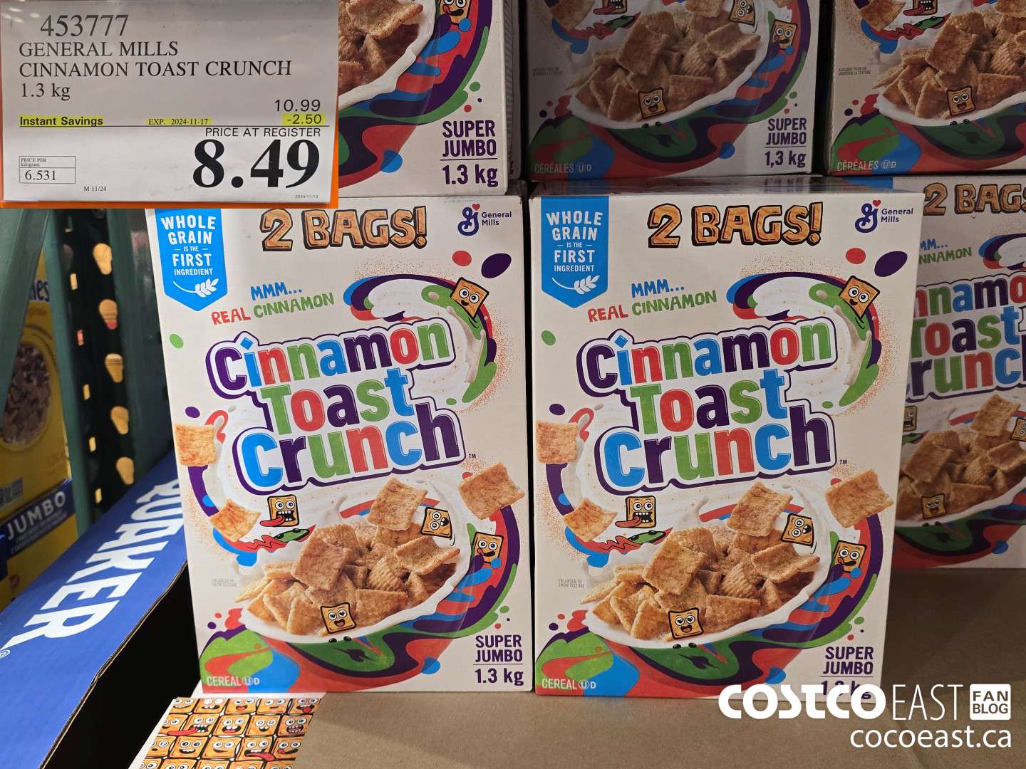 453777 GENERAL MILLS CINNAMON TOAST CRUNCH 1.3 kg ($2.50 INSTANT SAVINGS EXPIRES ON 2024-11-17) $8.49