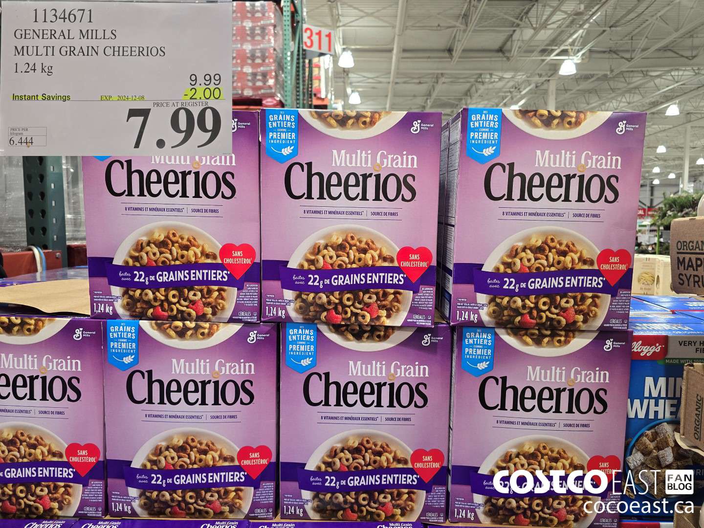 1134671 GENERAL MILLS MULTI-GRAIN CHEERIOS 1.24 KG ($2.00 INSTANT SAVINGS EXPIRES ON 2024-12-08) $7.99
