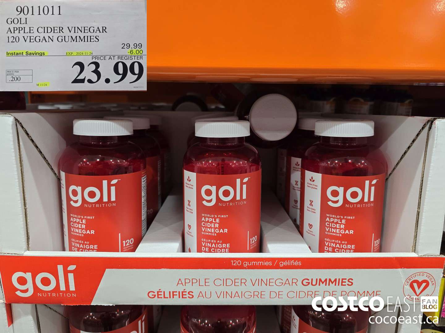 9011011 GOLI APPLE CIDER VINEGAR 120 VEGAN GUMMIES ($6.00 INSTANT SAVINGS EXPIRES ON 2024-11-24) $23.99