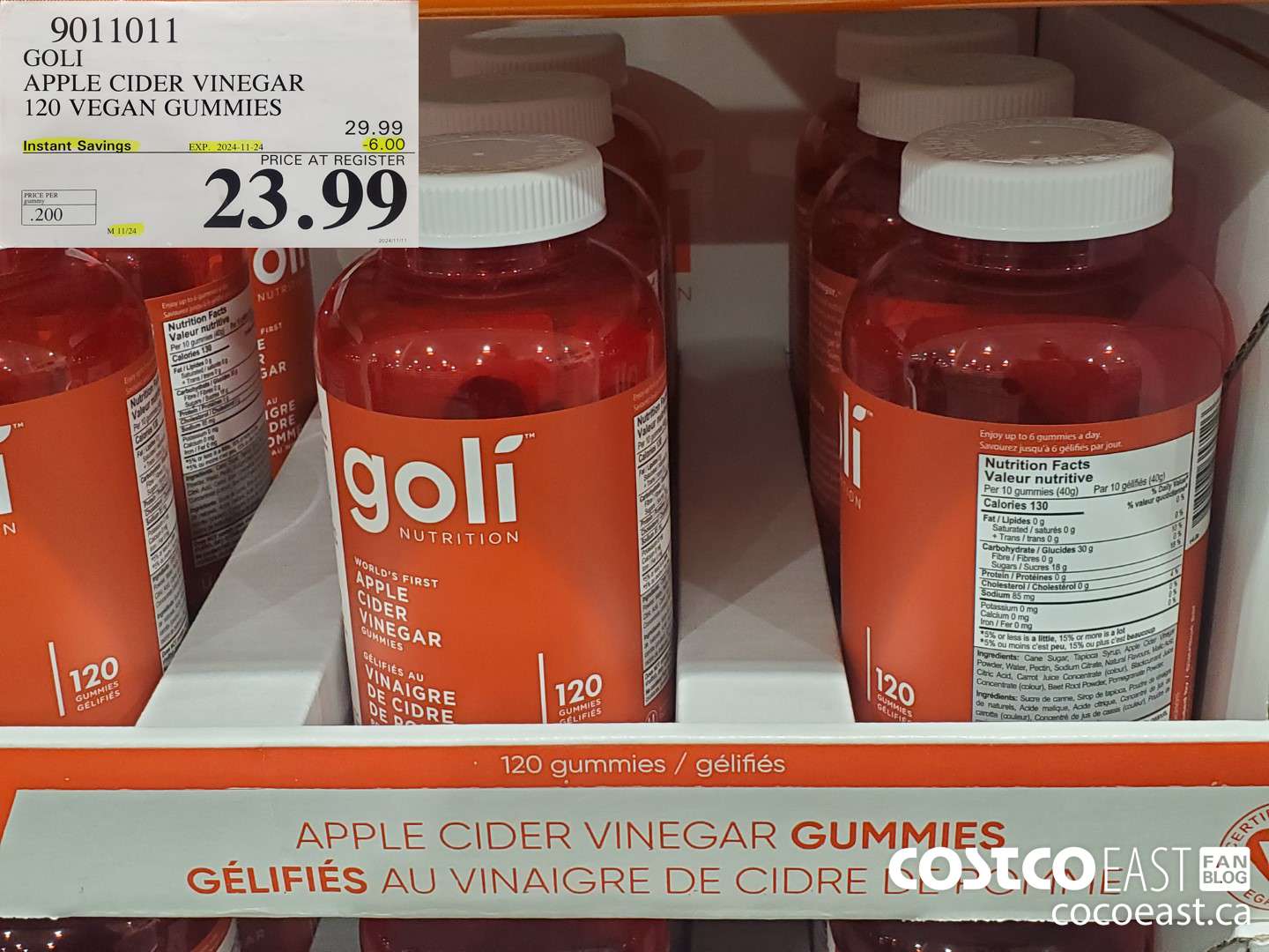 9011011 GOLI APPLE CIDER VINEGAR 120 VEGAN GUMMIES ($6.00 INSTANT SAVINGS EXPIRES ON 2024-11-24) $23.99