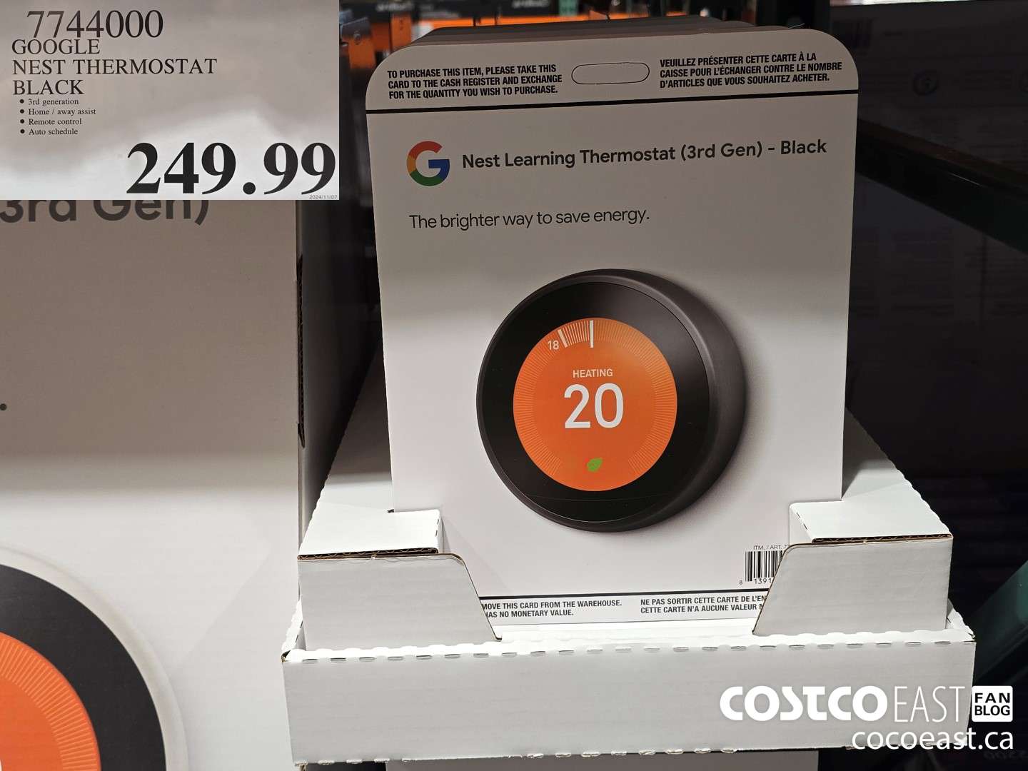 1744000 GOOGLE NEST THERMOSTAT BLACK $249.99
