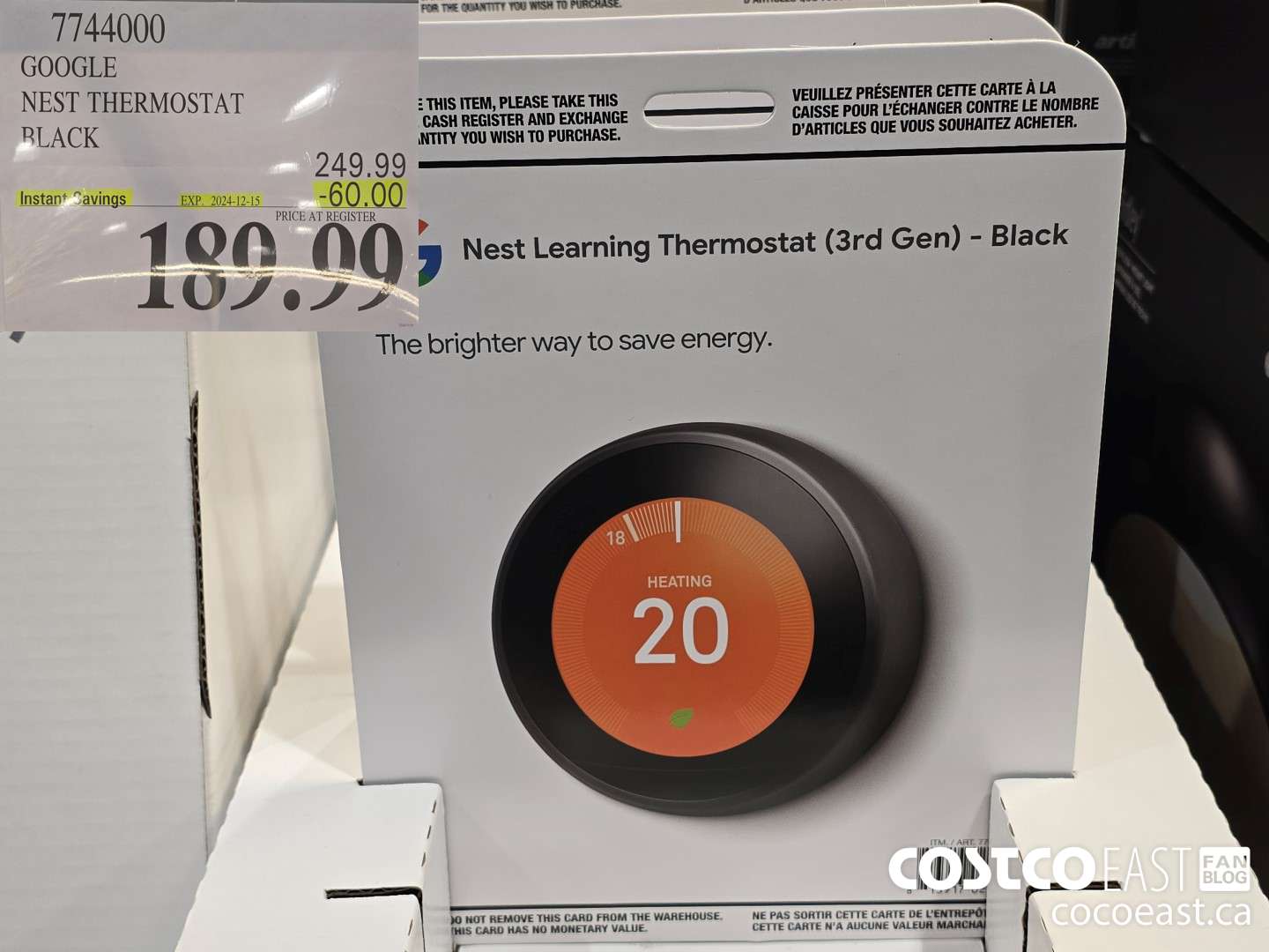 7744000 GOOGLE NEST THERMOSTAT BLACK  ($60.00 INSTANT SAVINGS EXPIRES ON 2024-12-15) $189.99
