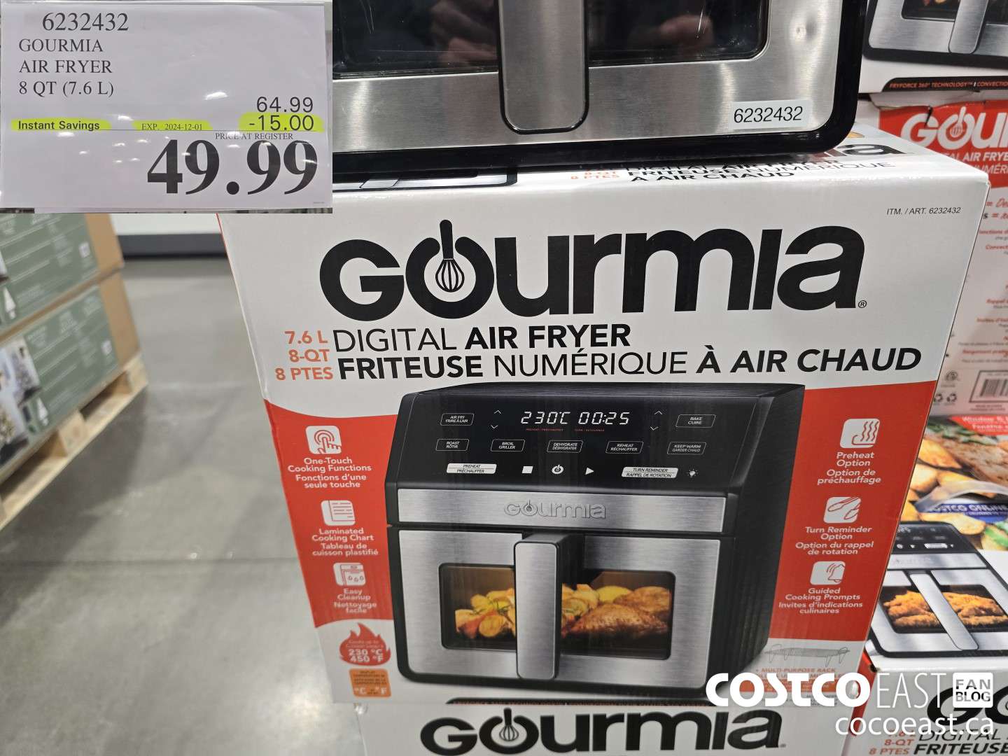 6232432 GOURMIA AIR FRYER 8 QT / 7.6 L ($15.00 INSTANT SAVINGS EXPIRES ON 2024-12-01) $49.99