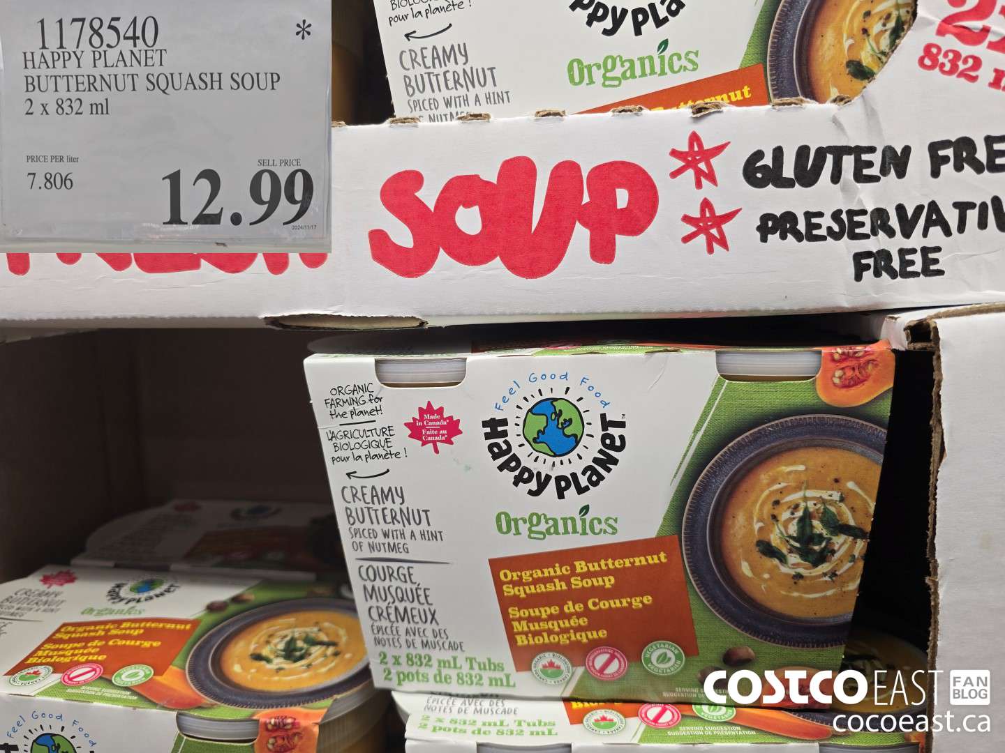 1178540 HAPPY PLANET BUTTERNUT SQUASH SOUP 2 X 832 ML $12.99