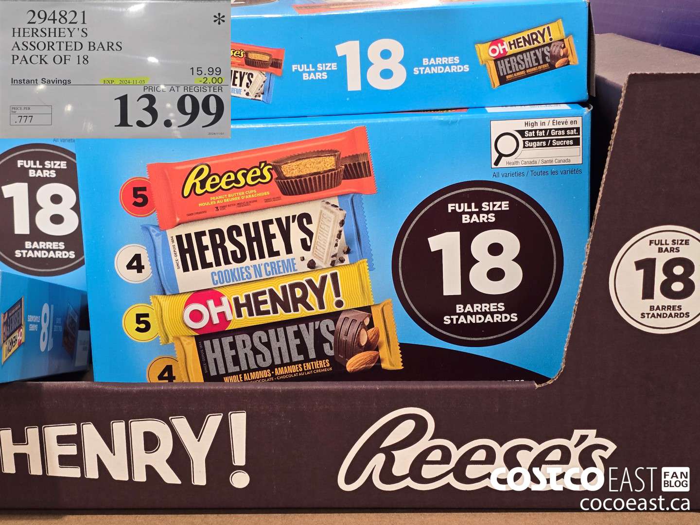 294821 HERSHEY'S ASSORTED BARS PACK OF 18 ($2.00 INSTANT SAVINGS EXPIRES ON 2024-11-03) $13.99