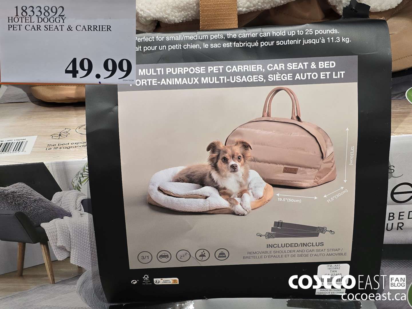 1833892 HOTEL DOGGY PET CAR SEAT & CARRIER $49.99