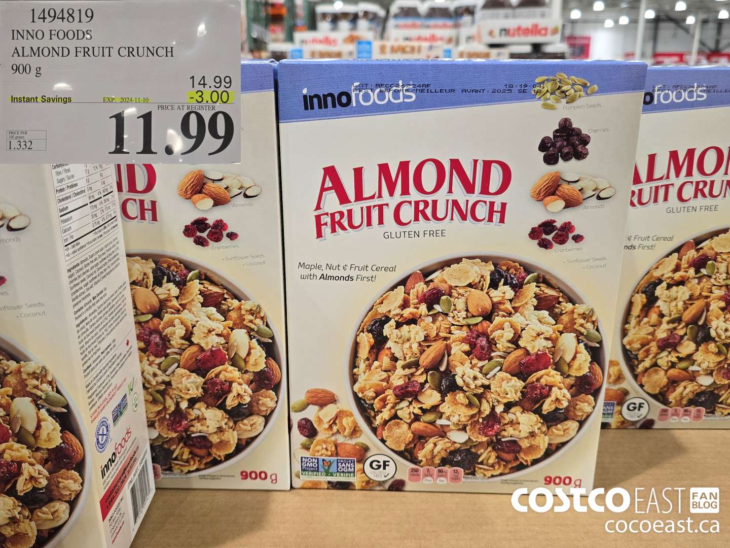 1494819 INNO FOODS ALMOND FRUIT CRUNCH 900 g ($3.00 INSTANT SAVINGS EXPIRES ON 2024-11-10) $11.99