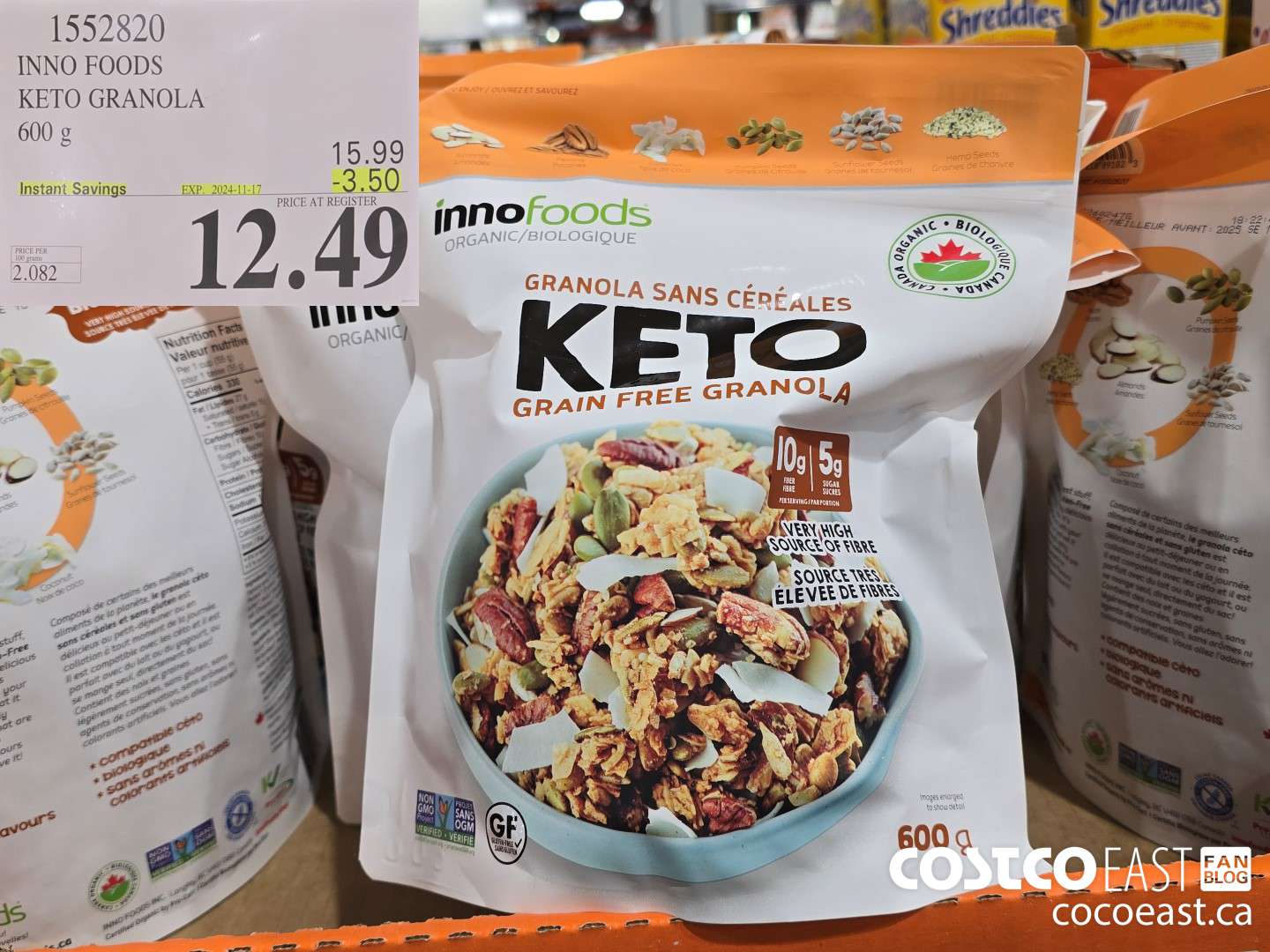 1552820 INNO FOODS KETO GRANOLA 600 G ($3.50 INSTANT SAVINGS EXPIRES ON 2024-11-17) $12.49