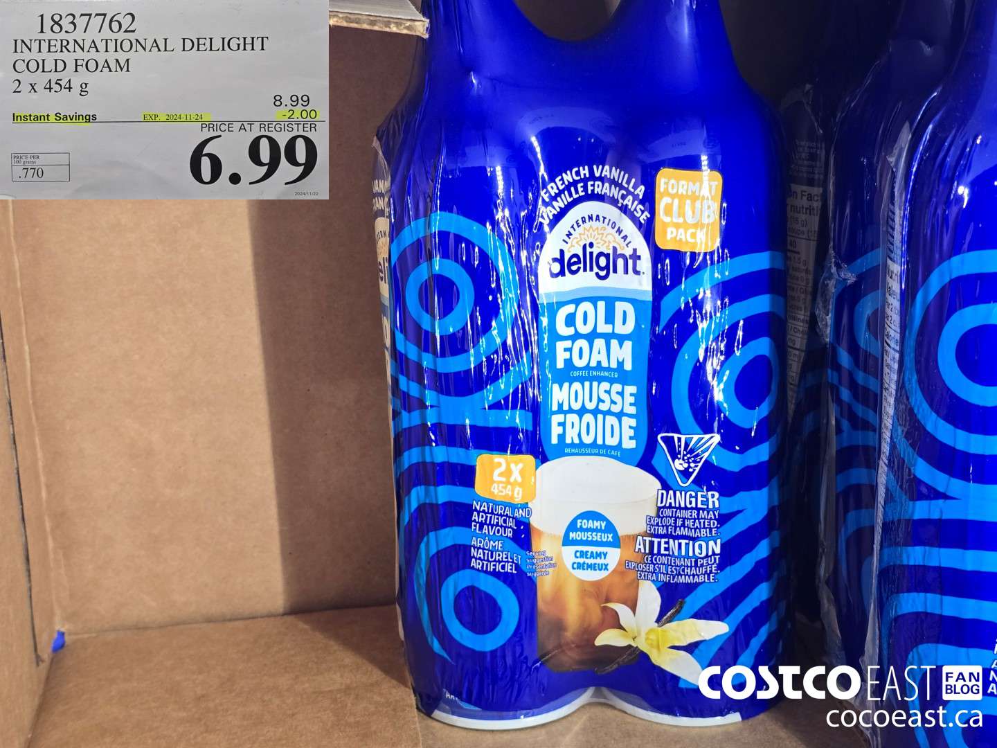 1837762 INTERNATIONAL DELIGHT COLD FOAM 2 x 454 g ($2.00 INSTANT SAVINGS EXPIRES ON 2024-11-24) $6.99