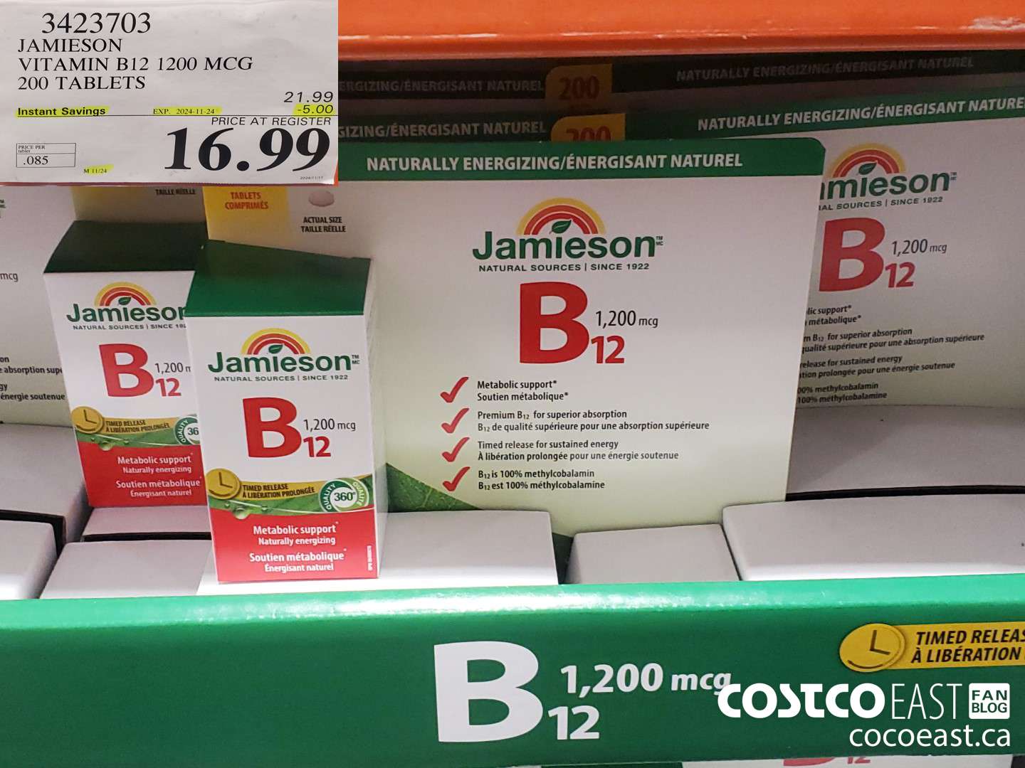 3423703 JAMIESON VITAMIN B12 1200MCG 200 TABLETS ($5.00 INSTANT SAVINGS EXPIRES ON 2024-11-24) $16.99