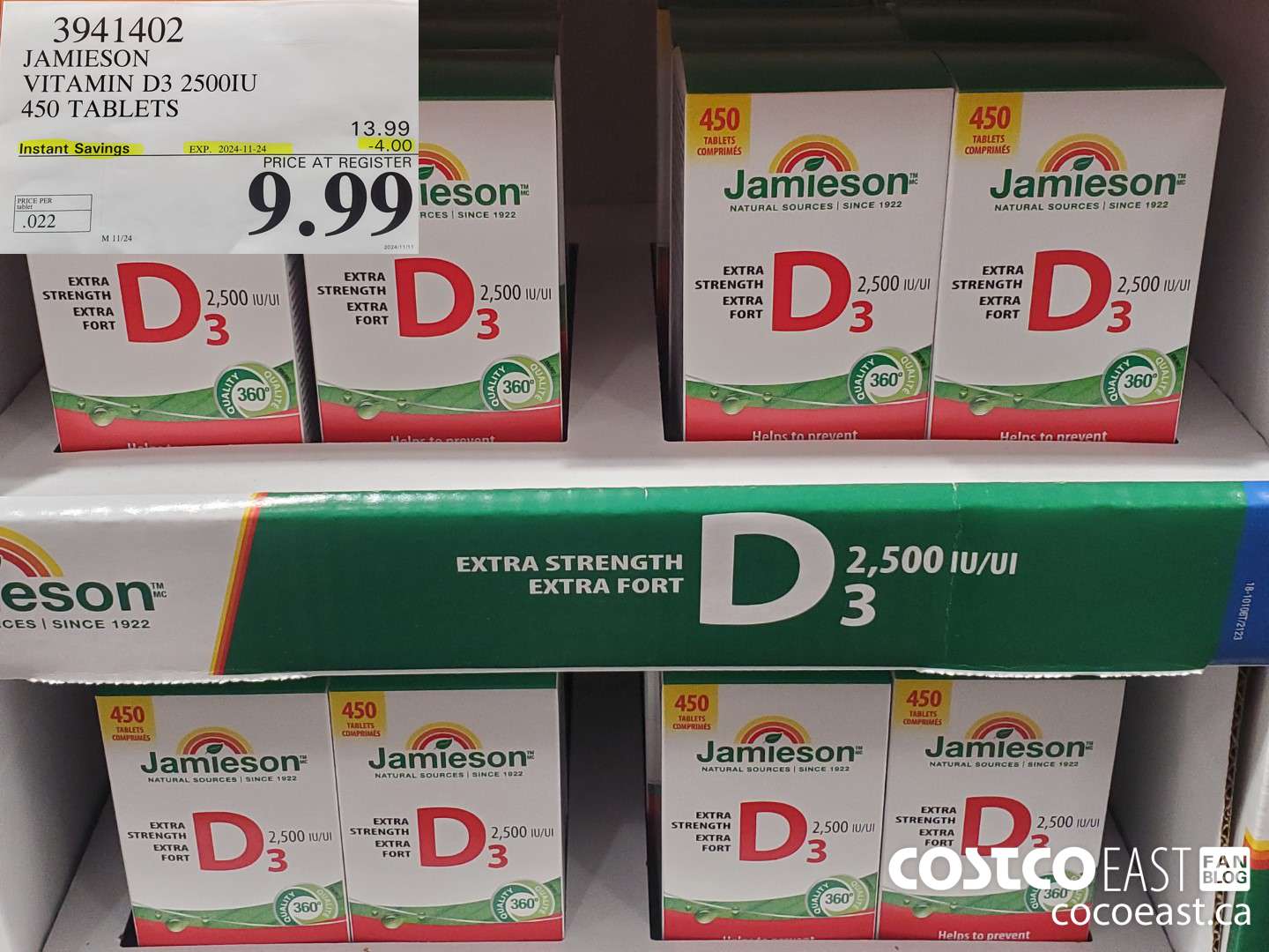 3941402 JAMIESON VITAMIN D3 2500IU 450 TABLETS ($4.00 INSTANT SAVINGS EXPIRES ON 2024-11-24) $9.99
