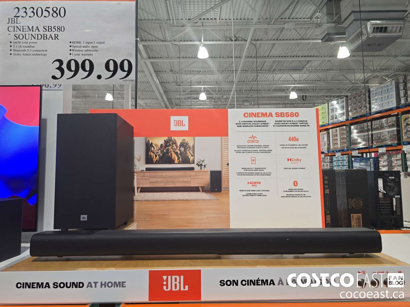 2330580 JBL CINEMA SB580 SOUNDBAR $399.99