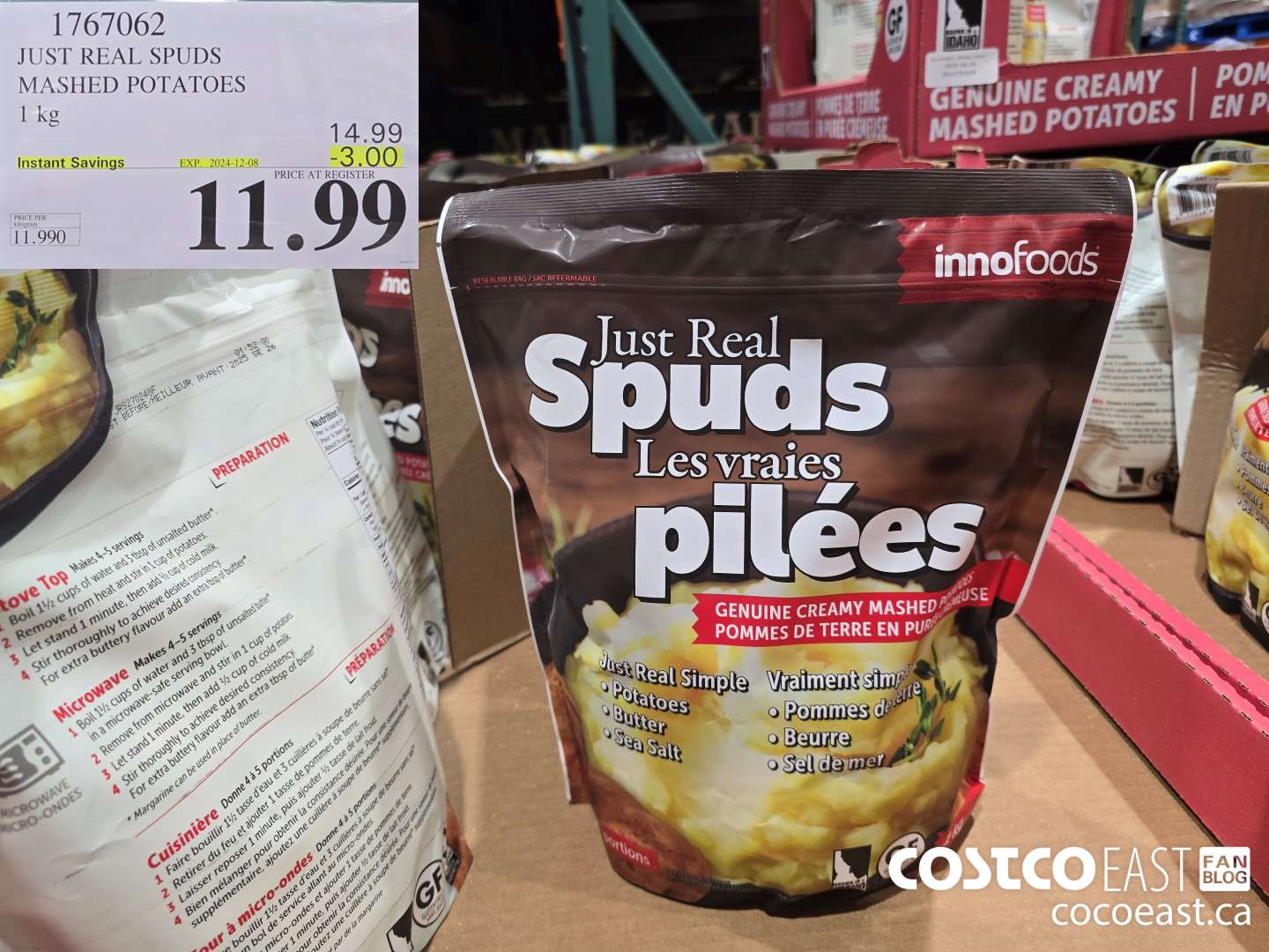 1767062 JUST REAL SPUDS MASHED POTATOES 1 kg ($3.00 INSTANT SAVINGS EXPIRES ON 2024-12-08) $11.99