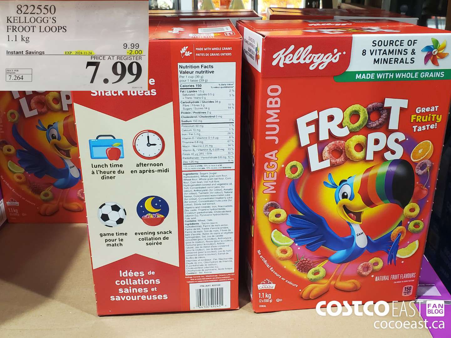 822550 KELLOGG'S FROOT LOOPS 1.1 kg  ($2.00 INSTANT SAVINGS EXPIRES ON 2024-11-24) $7.99