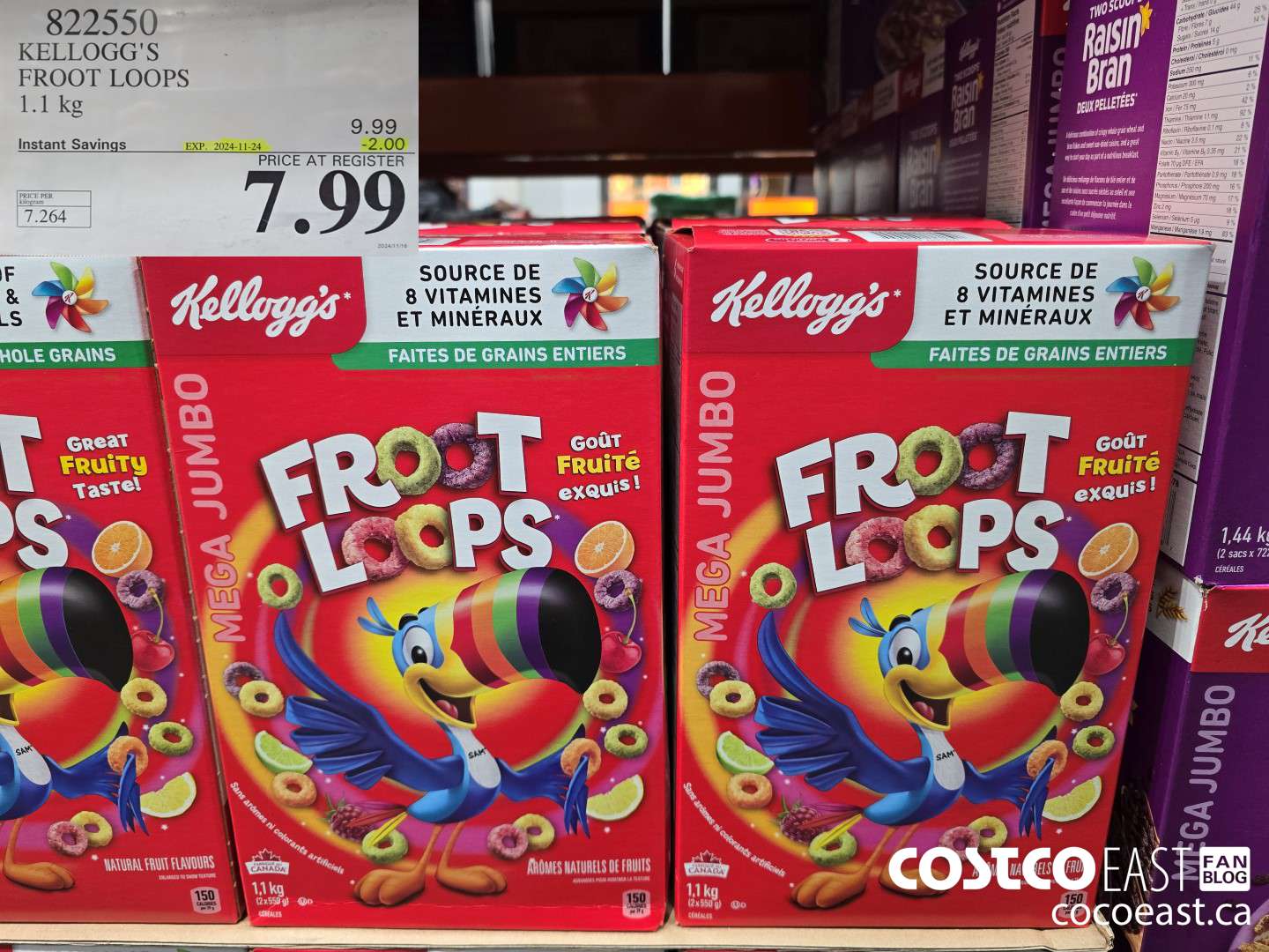 822550 KELLOGG'S FROOT LOOPS 1.1 kg  ($2.00 INSTANT SAVINGS EXPIRES ON 2024-11-24) $7.99