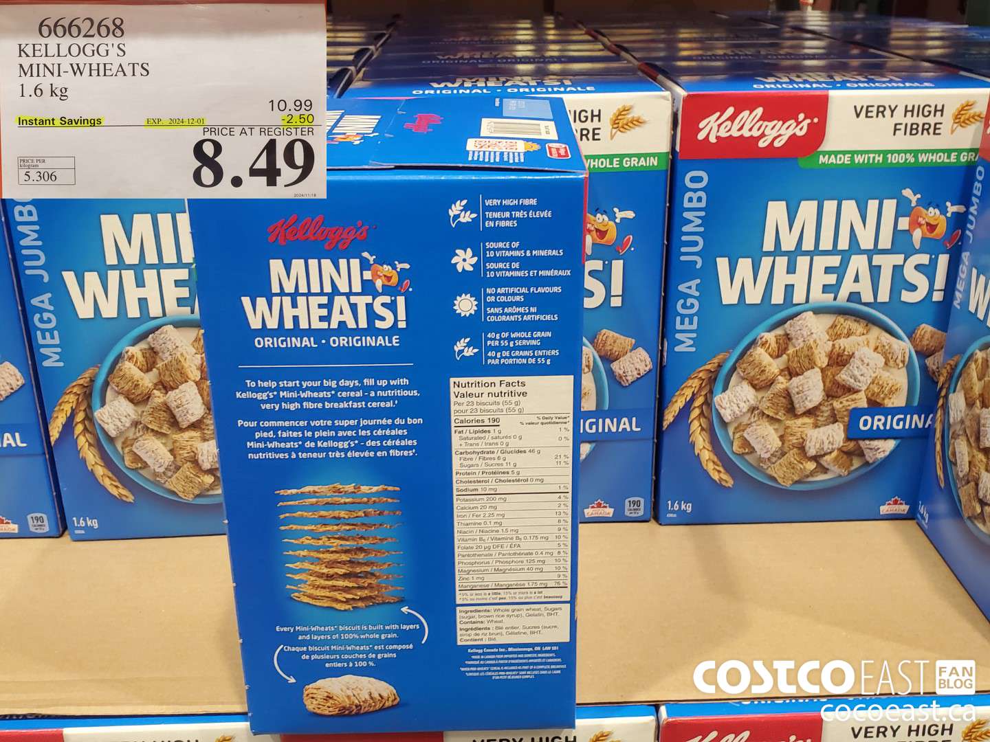 666268 KELLOGG'S MINI-WHEATS 1.6 KG ($2.50 INSTANT SAVINGS EXPIRES ON 2024-12-01) $8.49